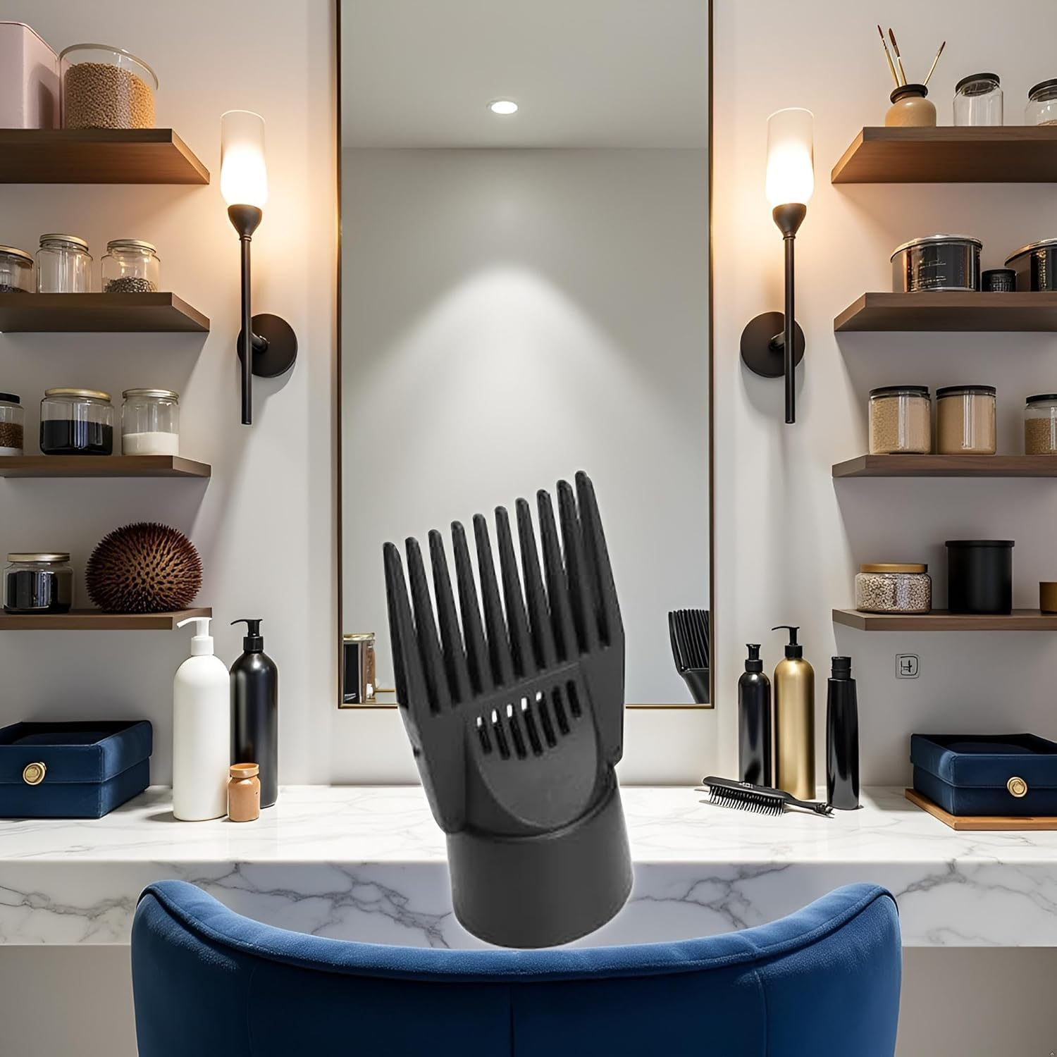 1Pc Black Universal Hair Dryer Comb Attachment for Straightening and Detangling - Nozzle Plastic Hairdressing Salon Blow Comb for Curly, Natural Hair - Styling Tools and Appliances image number 1