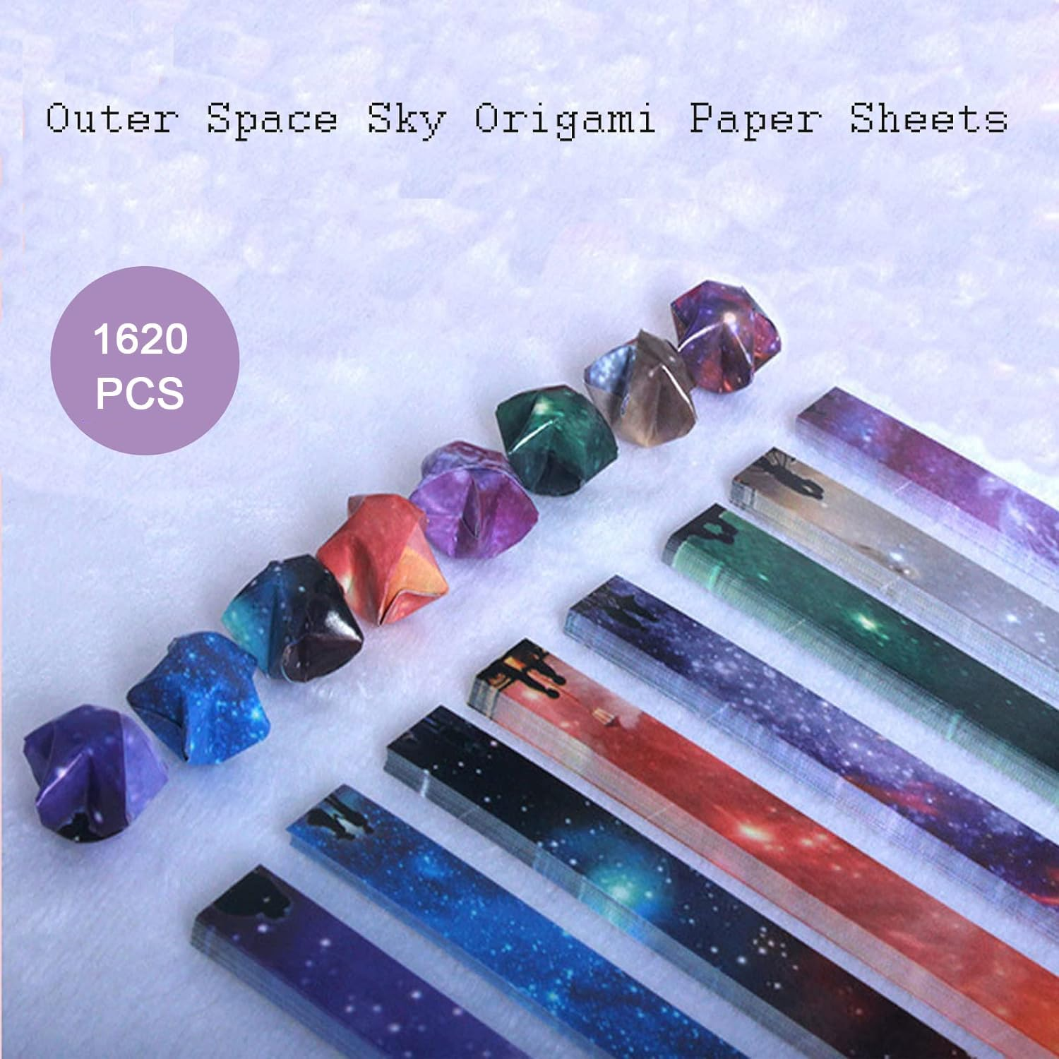 1620 Sheets Space Origami Stars Paper, 8 Different Designs of Beautiful Outer Space Sky Origami Lucky Star Paper Folding Strips for DIY Handmade Crafts image number 4
