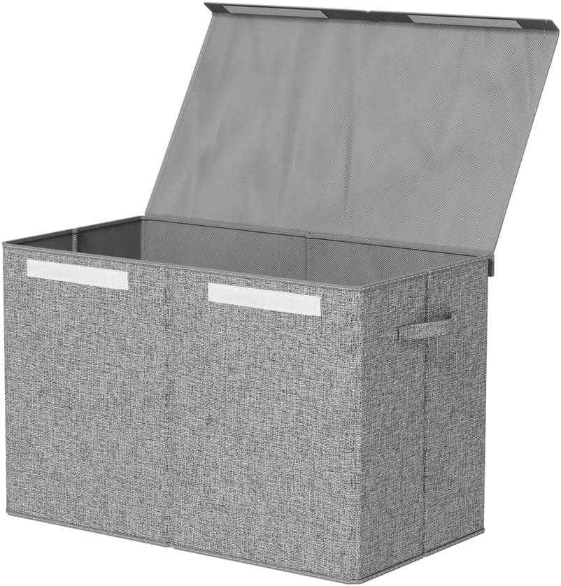 Keezi Large Toy Box Chest Storage with Flip-Top Lid Foldable Organizer Bins Grey - Black image number 2