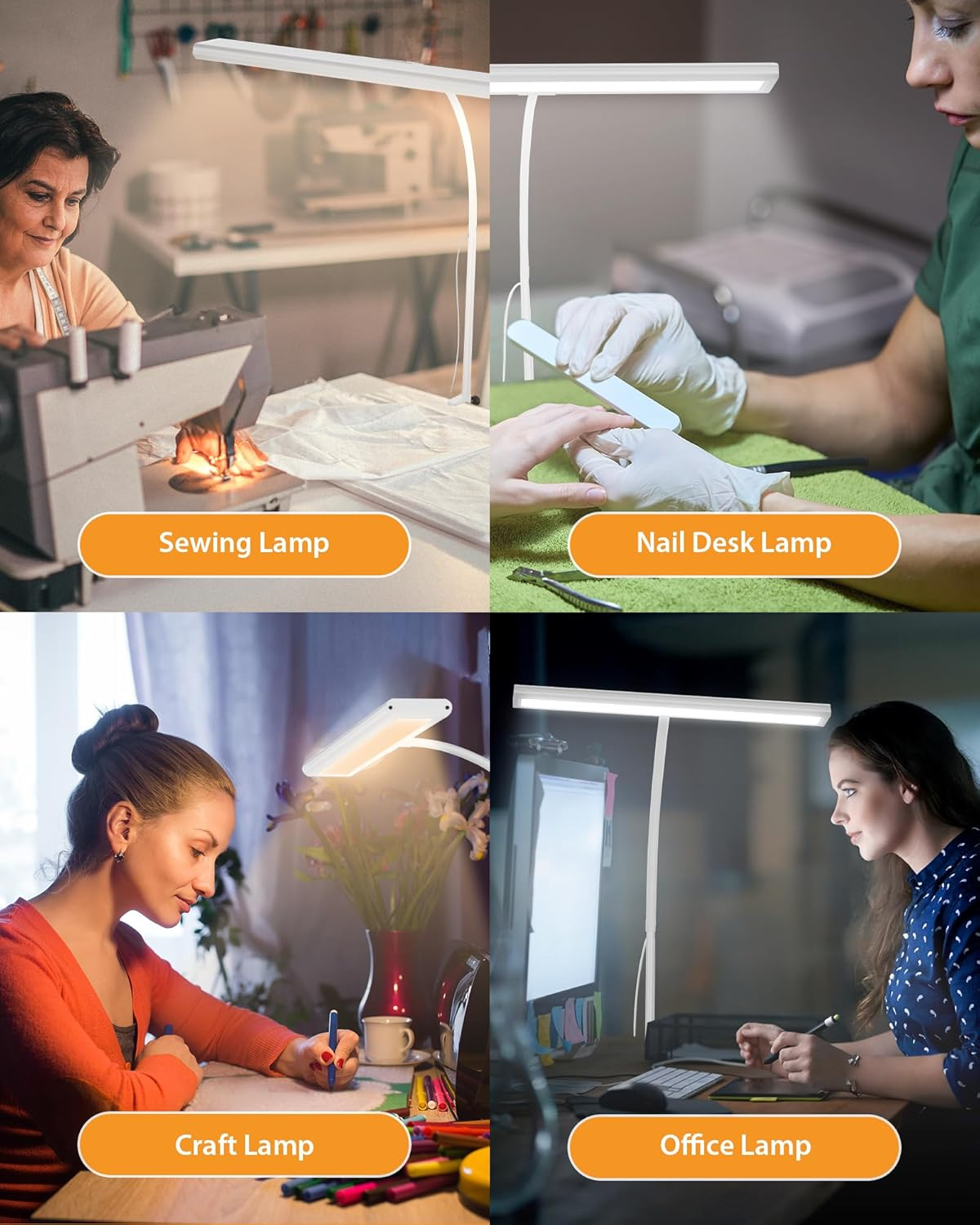 Clamp Desk Lamp with Adjustable Brightness, Eye-Caring LED, Rotatable Head, USB Powered, Space-Saving Design for Office, Reading, Work, and Home Desktop Lighting - White image number 5