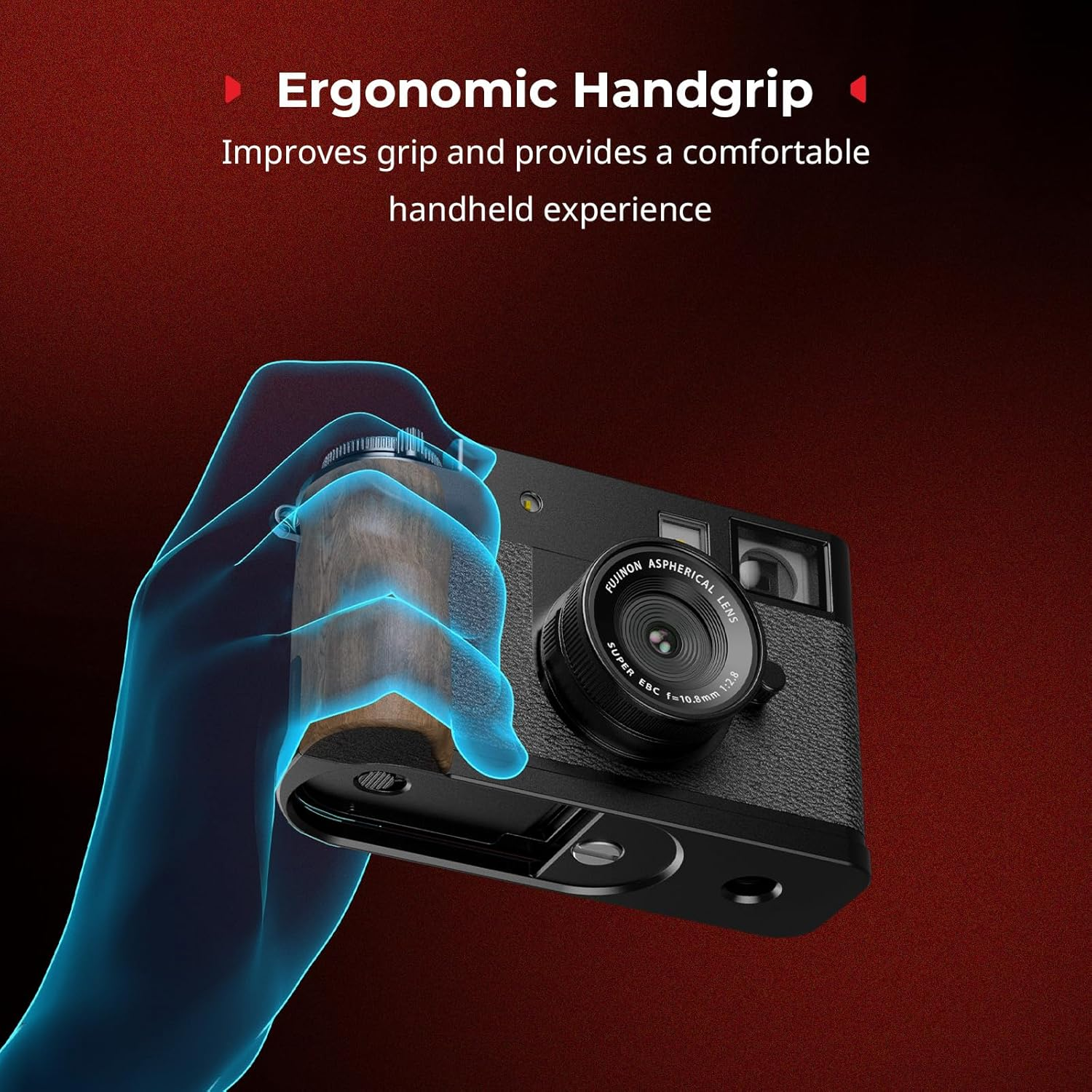 SMALLRIG X Half Wooden L-Shaped Mount Plate, L Plate for FUJIFILM X Half, Ergonomic Wood Side Handle, Includes Hot Shoe Cover (Black) - 5224