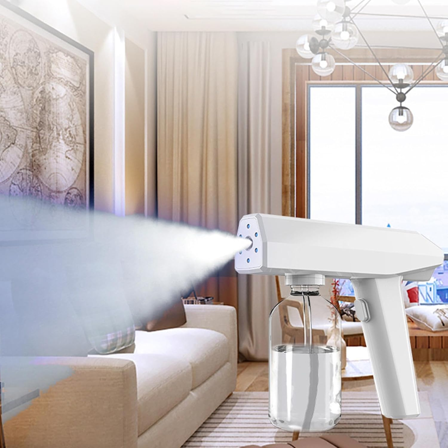 Electric Atomizer Spray Bottle, Home Atomizer | 250Ml Cordless Mist Atomizer Spray Bottle | Home and Car Clean up Dust Removal Sprayer with Blue Light for Clothing, Carpet image number 6