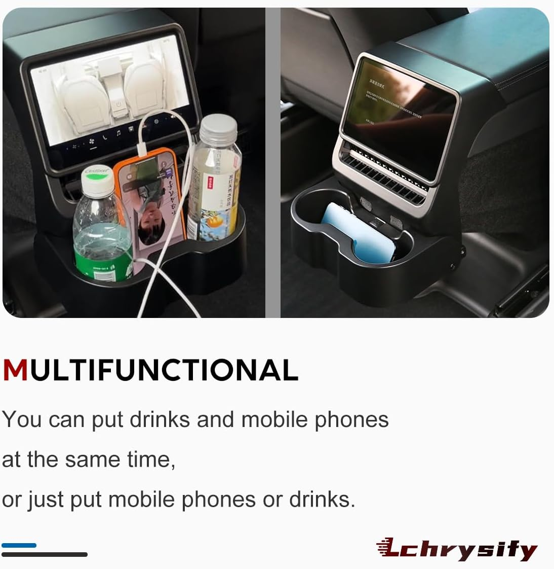 Rear Cup Holder for Tesla Model Y Juniper Accessories, Rear Center Console Cup Holder for Model 3 Highland 2025 2026, No Drilling, Anti-Slip Foldable Accessories for 2026 Model Y Juniper Back Seat image number 1