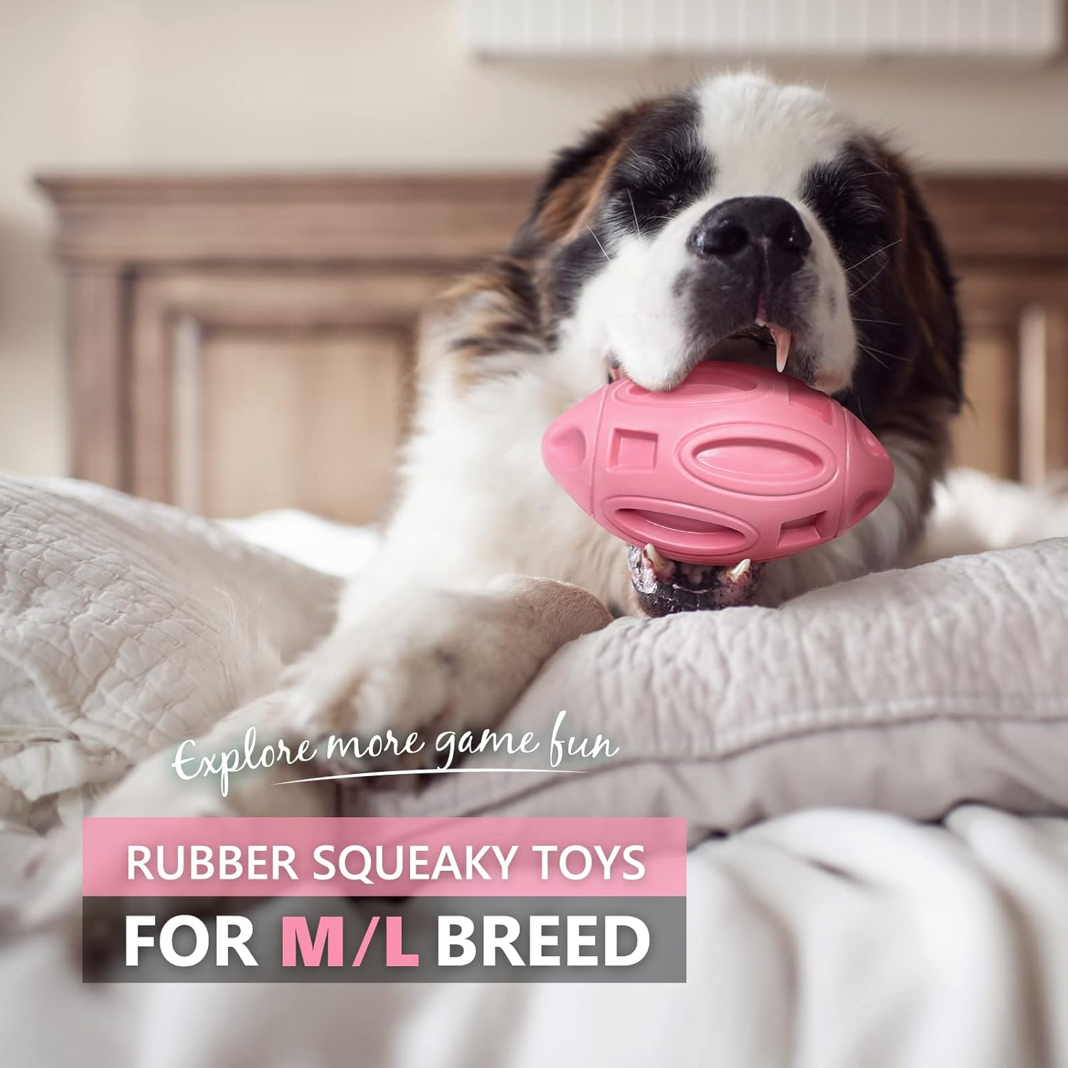 EASTBLUE Squeaky Dog Toys for Aggressive Chewers: Rubber Puppy Chew Ball with Squeaker, Almost Indestructible and Durable Pet Toy for Medium and Large Breed - Green image number 2