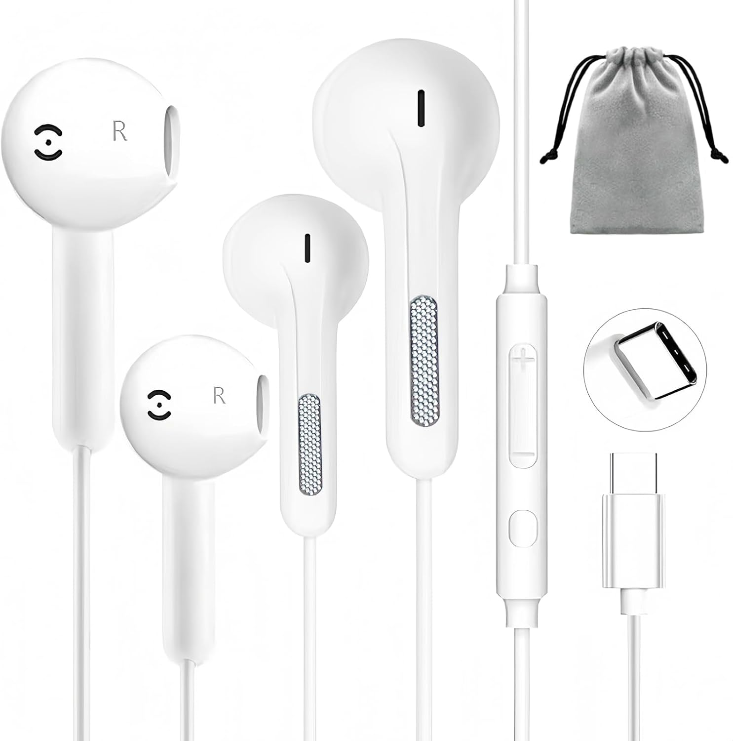 2 Pack USB C Headphones Wired Earphones USB C Earphones Type C Headphones in Ear Earbuds Wired with Mic &Volume Control for Iphone 15 plus Samsung Galaxy S23 S22 S21 FE Ipad Pro Huawei Google Pixel
