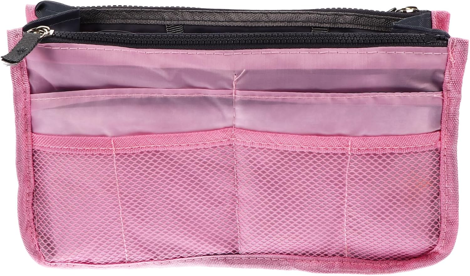 SWETRACE Large Capacity Foldable Pink Tote Bag Liner with Dual-Layer Multi-Pocket Design, Portable Nylon Cosmetics Storage Bag for Travel Toiletries and Makeup Organizer image number 5