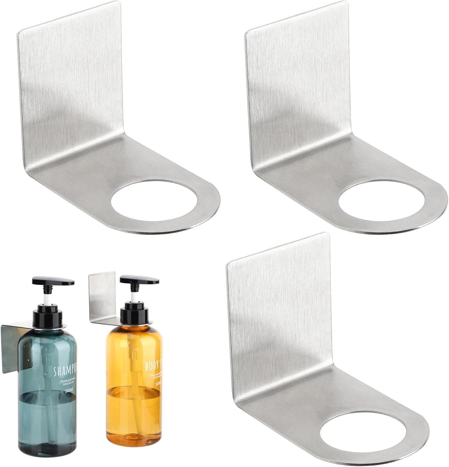Segbeauty Stainless Soap Bottle Dispenser Holder, Pack of 3, Dia 1.1In/2.8Cm, Drill-Free, Adhesive Wall Mount, Gold image number 6