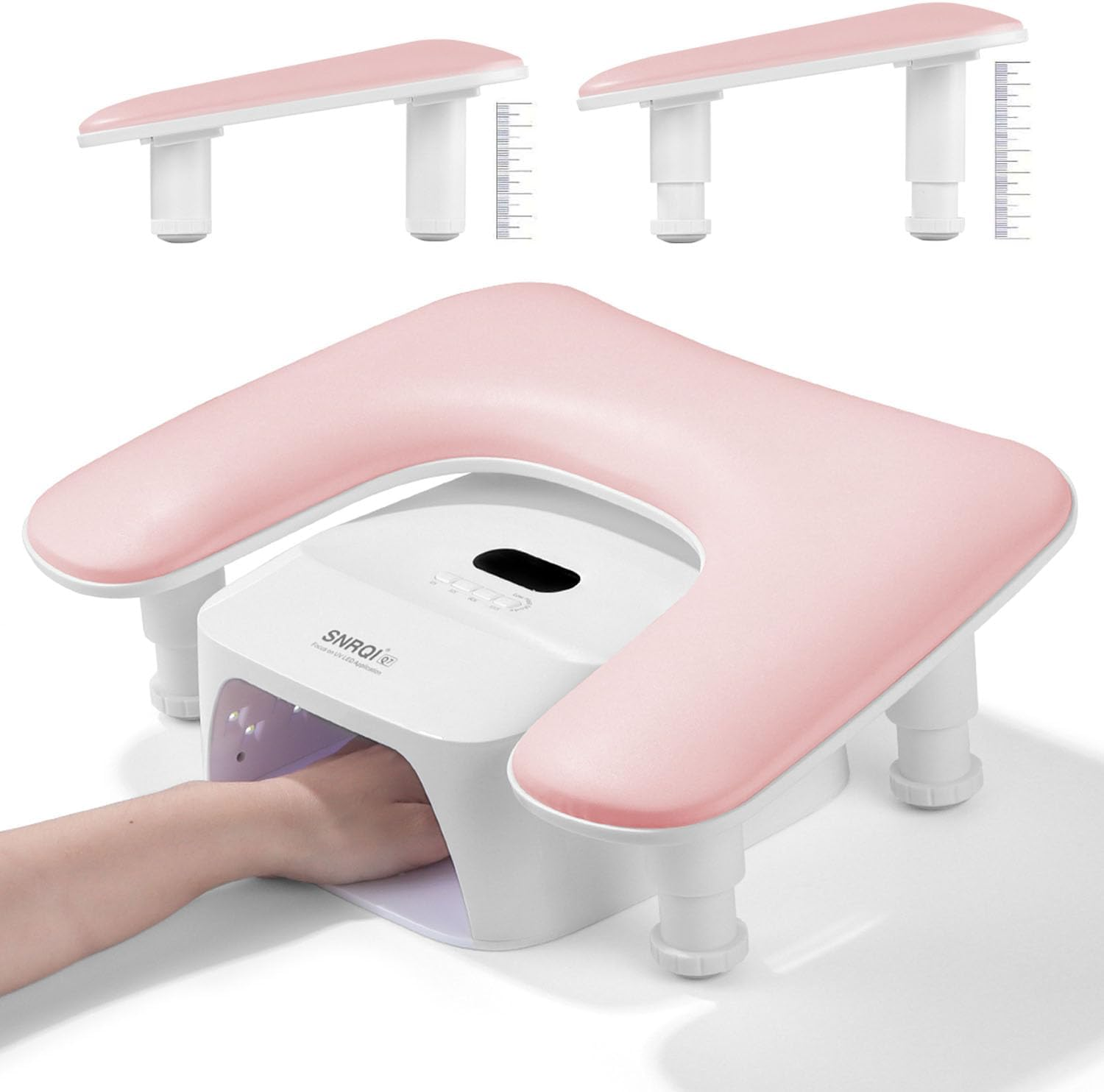 New Upgrade Height Adjustable Nail Arm Rest for Nails Tech - Ergonomic Slope Angle Hand Rest for Nails Tech Height Adjustable U-Shaped Manicure Nail Arm Rest Stand White Big Armrest Microfiber PU Leather Hand Rest Pillow for Acrylic Nail Art Cushion (White)