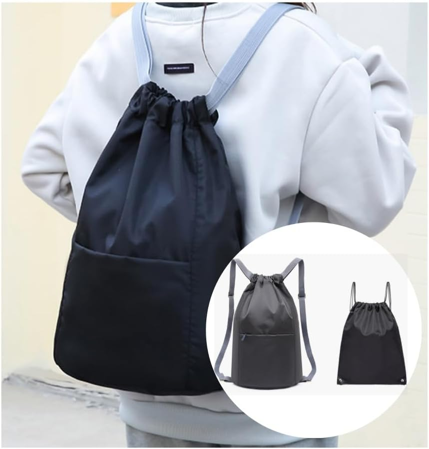 GYWHOOFT Drawstring Backpack Bag,2 Pcs Drawstring Backpack Waterproof Drawstring Bags Gym Bags,Drawstring Gym Backpack String Bag,Drawstring Backpack Water Resistant String Bag Sports Gym Bag(Black)
