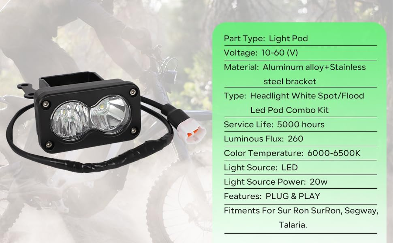 Motoparty Headlight Kit for Sur-Ron Segway X260 and Talaria, Clear White 6000-6500K Spot/Flood Light Pods Combo Kit, Motorcycle Lights Bars Accessories, Bright Front Lamp （3 Inch） image number 4