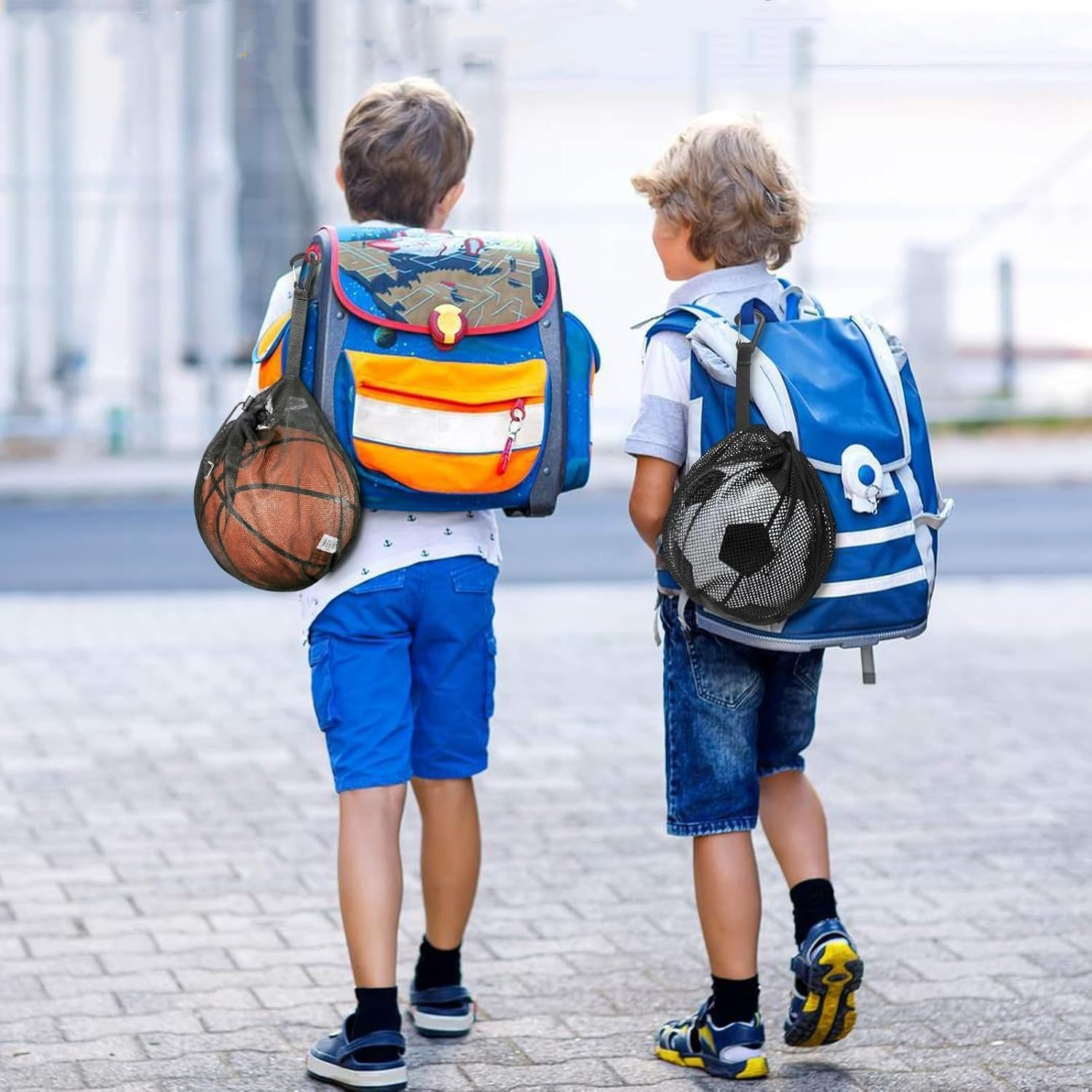 1Pcs Volleyball Mesh Bag with Clip - Single Ball Storage Holder, Drawstring Sling Back for Carrying Basketball, Soccer, Football image number 3