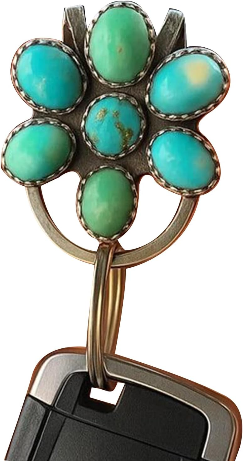 Turquoise Bag Clip for Purse | Bohemian Key Ring with Clip,Women Bag Accessory for School Desk Travel Daily Offices Car Jeans Birthday Party image number 1