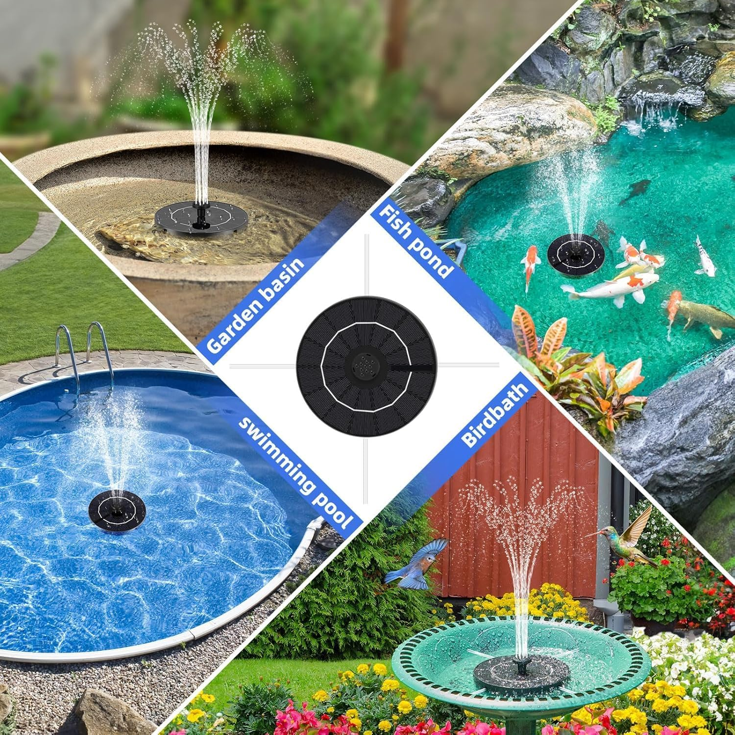 Solar Fountain for Bird Bath, Solar Water Fountain with Multiple Nozzles & Fixed Pipes, Upgraded Solar Water Pump, Suitable for Bird Bath, Garden, Courtyard, Fish Tank, Outdoor