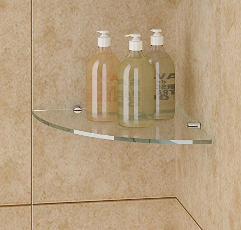 ELEGANT Corner Glass Shelf for Bathroom 8Mm Tempered Toughen Clear round Glass 312X255Mm image number 4