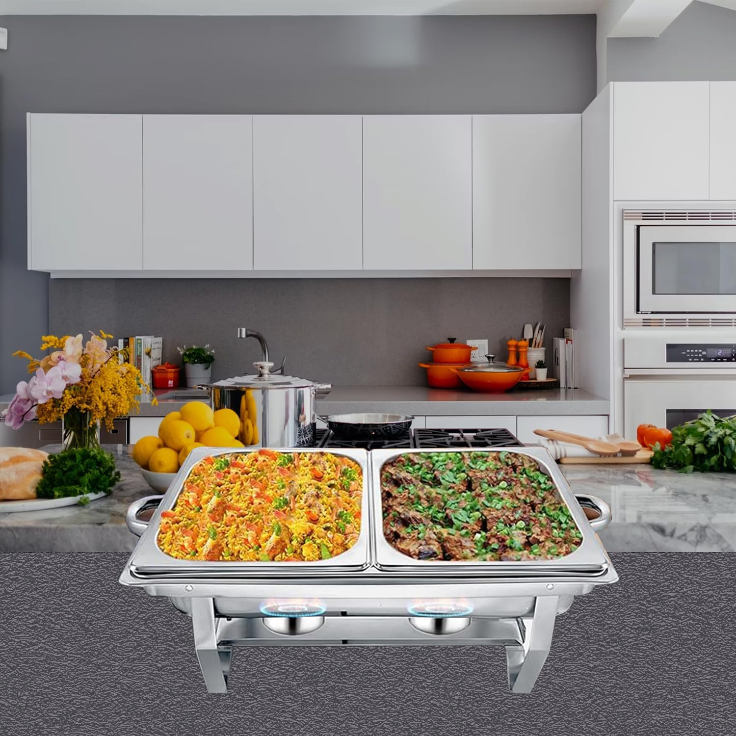 2 Pack Chafing Dish Buffet Set with Covers 9L Chafing Dish Stainless Steel Food Buffet Warmer Pan, Buffet Servers and Warmers for Catering Event Party Banquet (2X4.5L Trays Food Pan) (2PCS 9L) image number 1