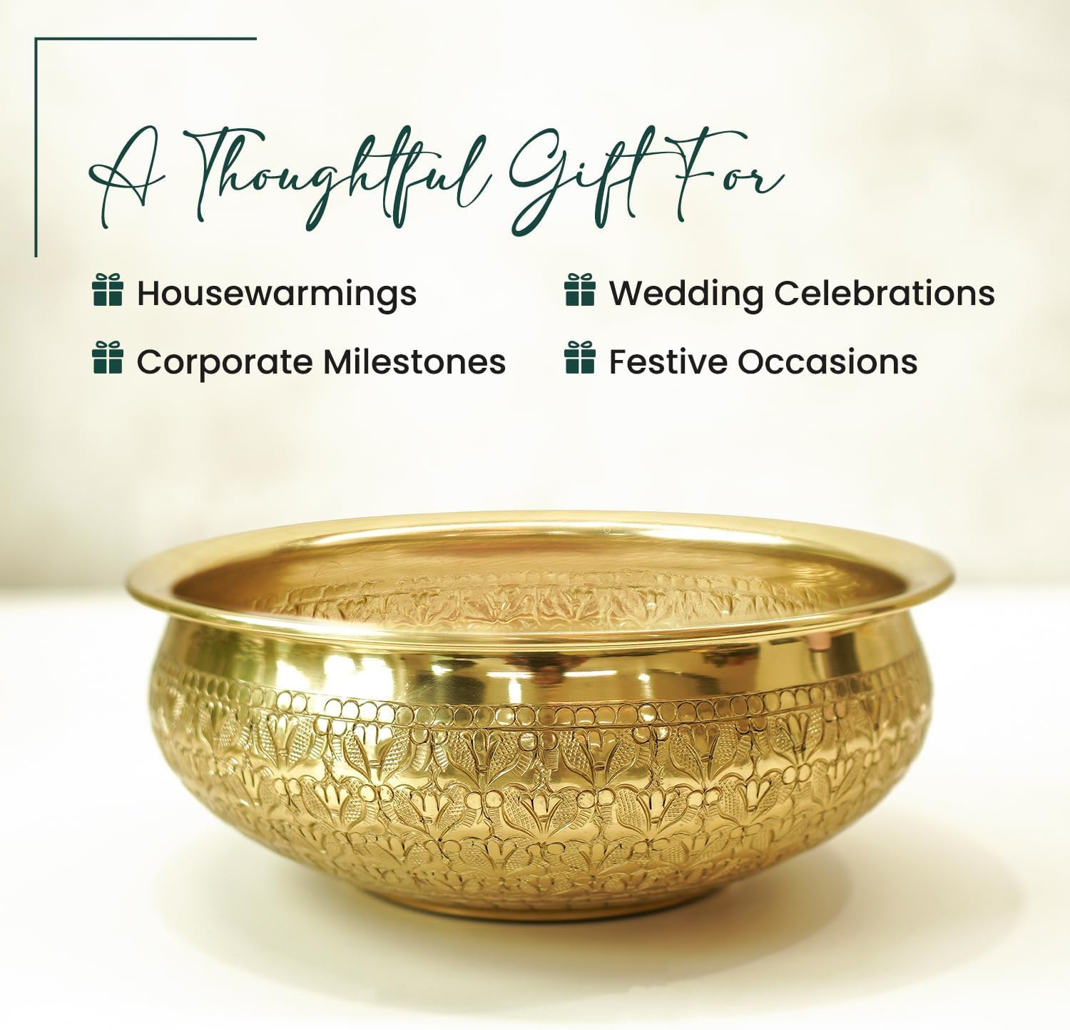 Indian Impressions | Modini Embossed Urli Gold | Handcrafted Aluminium Decorative Aluminiumtray | Home D&eacute;cor, Festive Decoration, and Gifting | Ideal for Home and Office image number 3