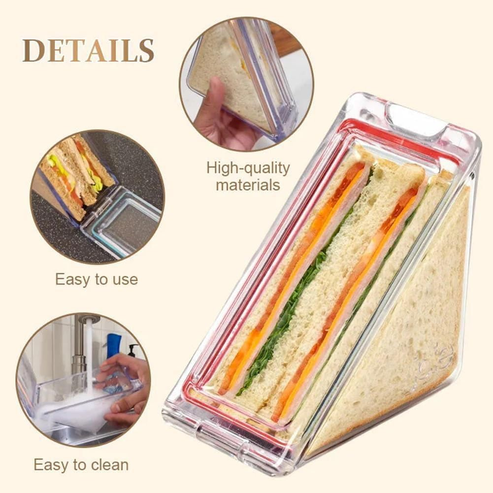 2Pcs Triangle Sandwich Container, Triangle Sandwich Container Reusable, Washable Sandwich Box, Portable and Acrylic Clear Sandwich Boxes and Lunch Wedge Boxes with Lids, Sandwich Bento Box image number 2