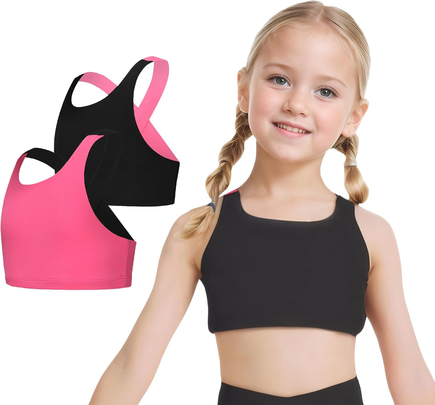 SEAUR 2 Pack Girls Basic Dance Crop Tank Top Wide Shoulder Straps Cross Back Athletic Sports Yoga Tank Tops Camis Activewear