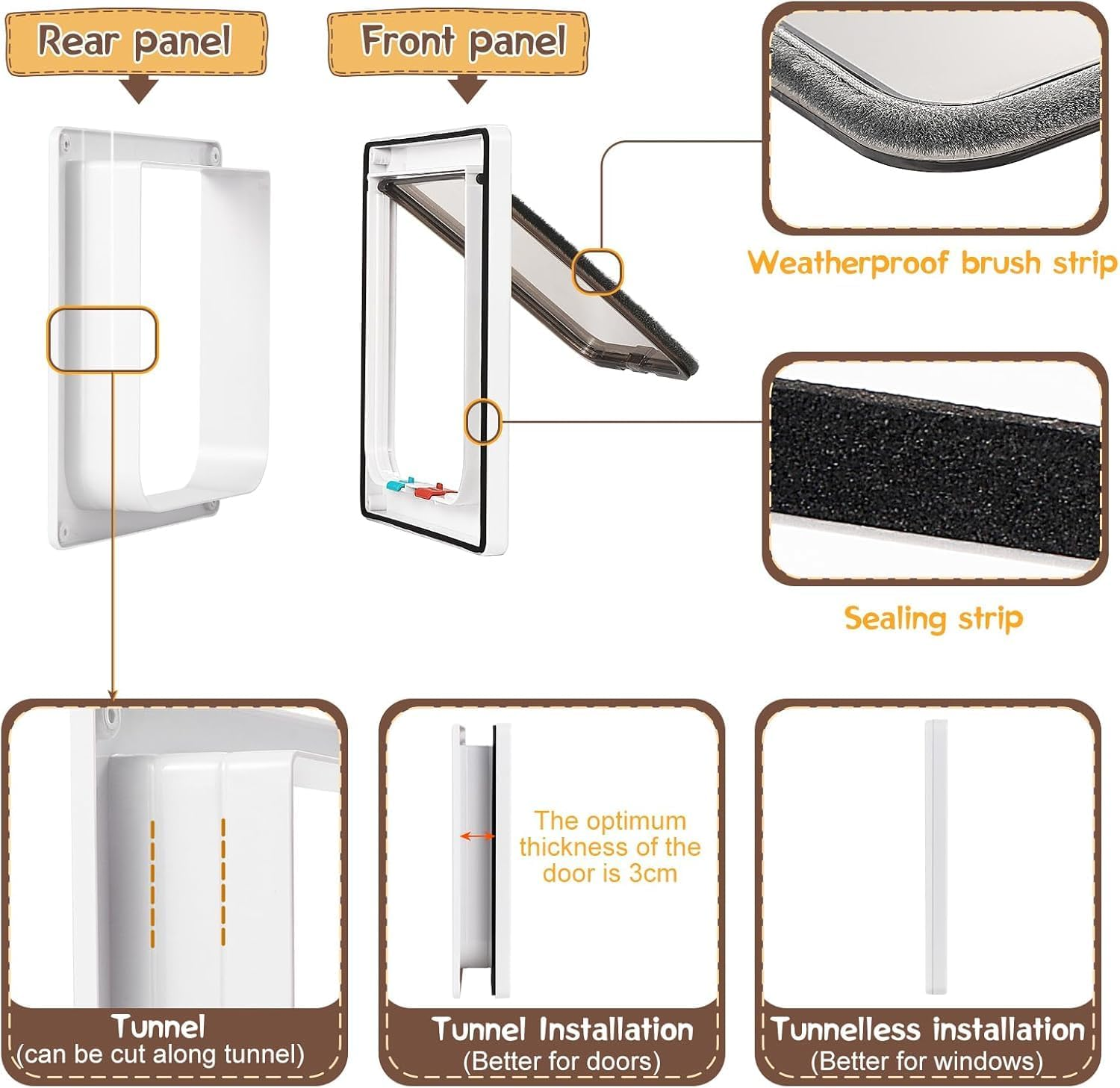Aymxcls Cat Door Safety Pet Sliding Door with 4 Way Lock, Weatherproof Cat Flap for Interior Exterior Door Window Wall image number 4