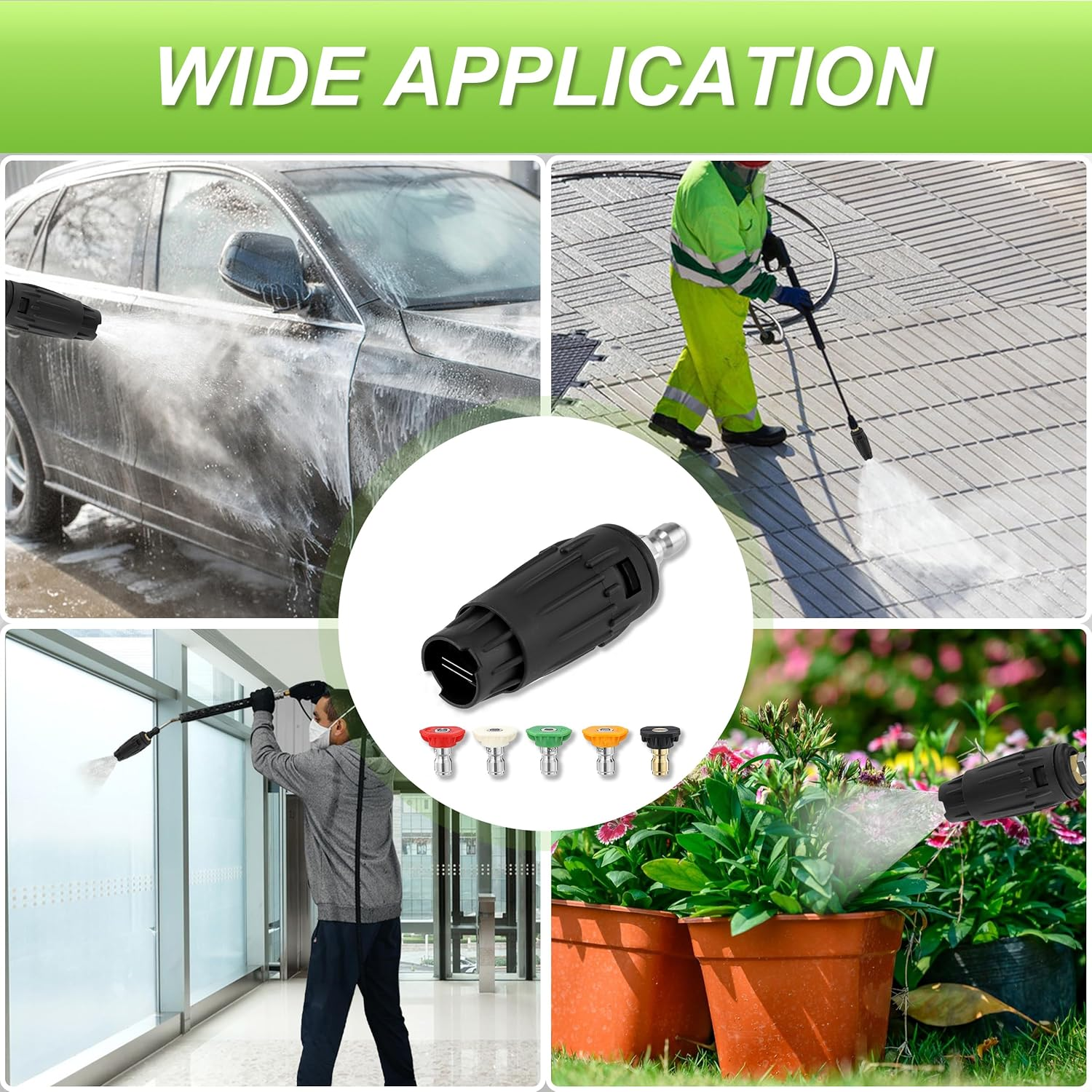 JOEJET Pressure Washer Tips, Adjustable Pressure Washer Nozzle with 5 Spray Nozzle Tips, 1/4 Inch Quick Connect, 3000 PSI image number 3