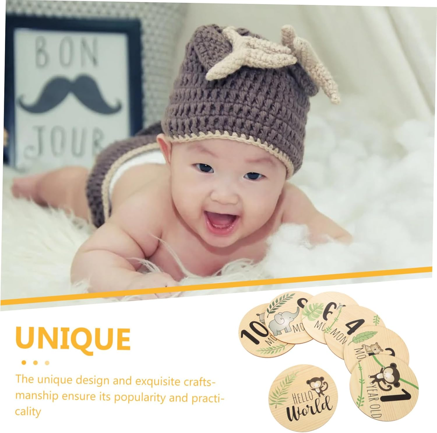 Toddmomy 7Pcs Wooden Milestone Cards Monthly Milestone Discs for Newborn Photography Creative Announcement Signs Safe and Smooth Design for Unique Growth Moments