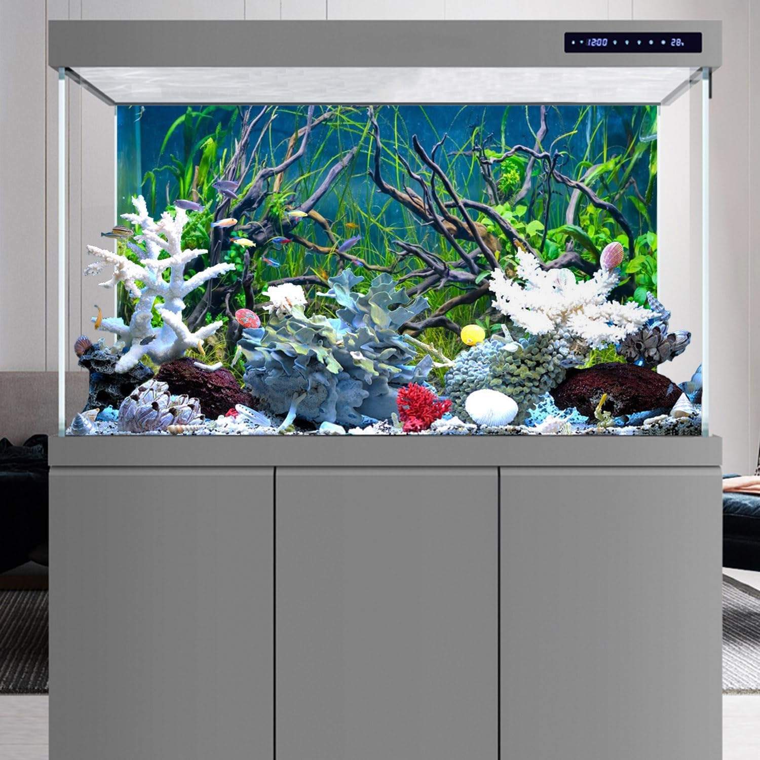 AWERT 72X18 Inches Tropical Fish Tank Background River Bed & Lake Aquatic Plant Undersea Tree Branch Aquarium Background Vinyl image number 4