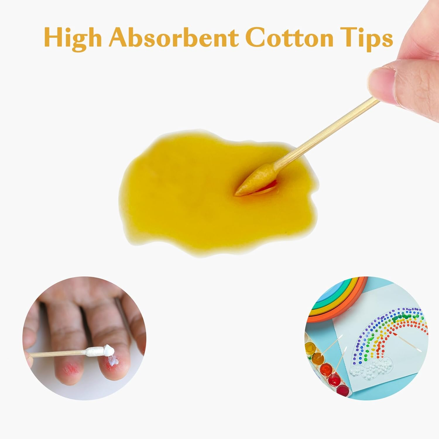 1000-Pack Bamboo Cotton Swabs Bulk (5X100 round + 5X100 Pointed Tips) - Biodegradable Double Ended Swabs for Gun Cleaning, Pet Ear Care, Makeup & Electronics - Hypoallergenic & Lint-Free image number 5