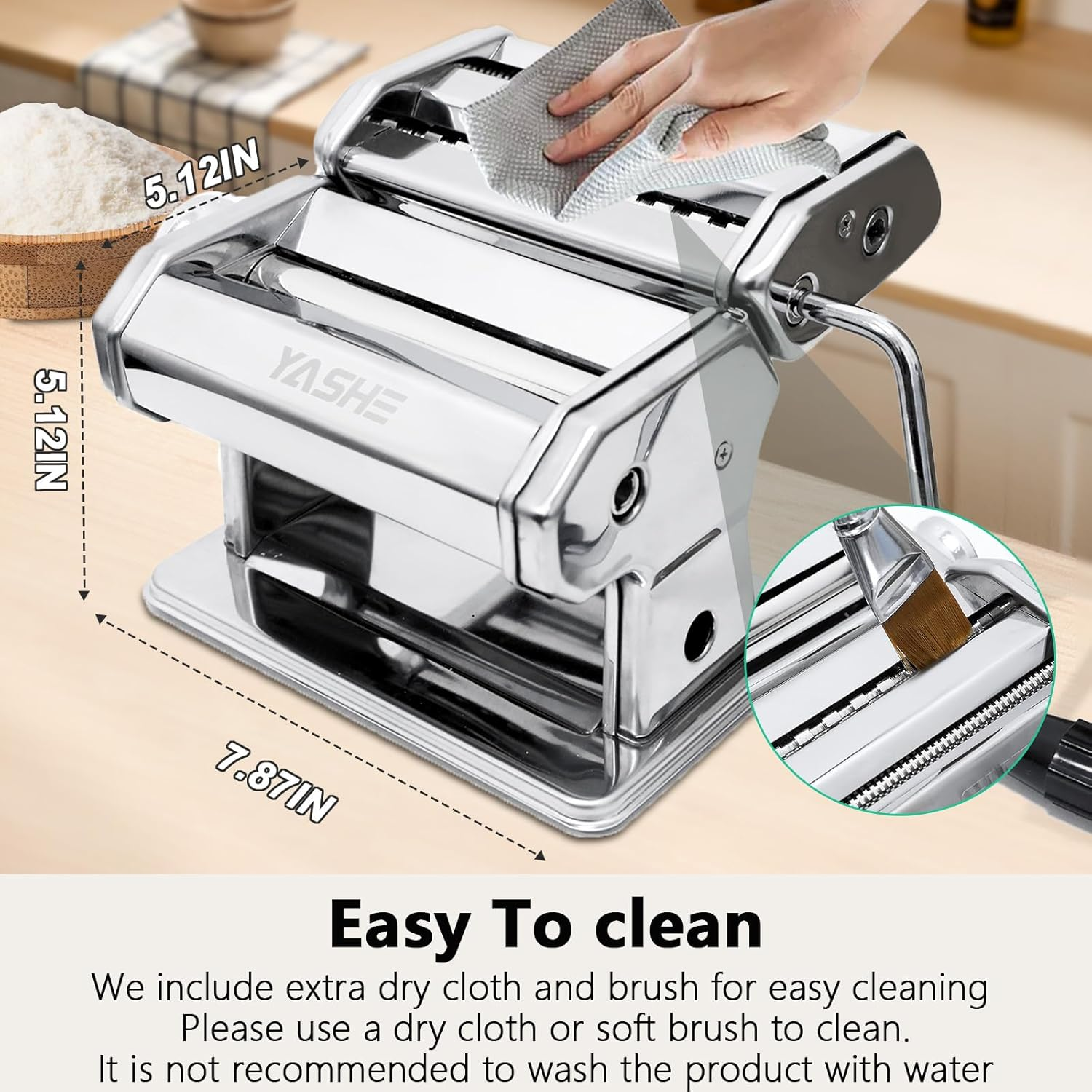 YASHE Pasta Machine, Manual Pasta Maker, 7 Adjustable Thickness Settings and 2 Width Dough Cutter, Homemade Noodle Dumpling Skin Spaghetti image number 1