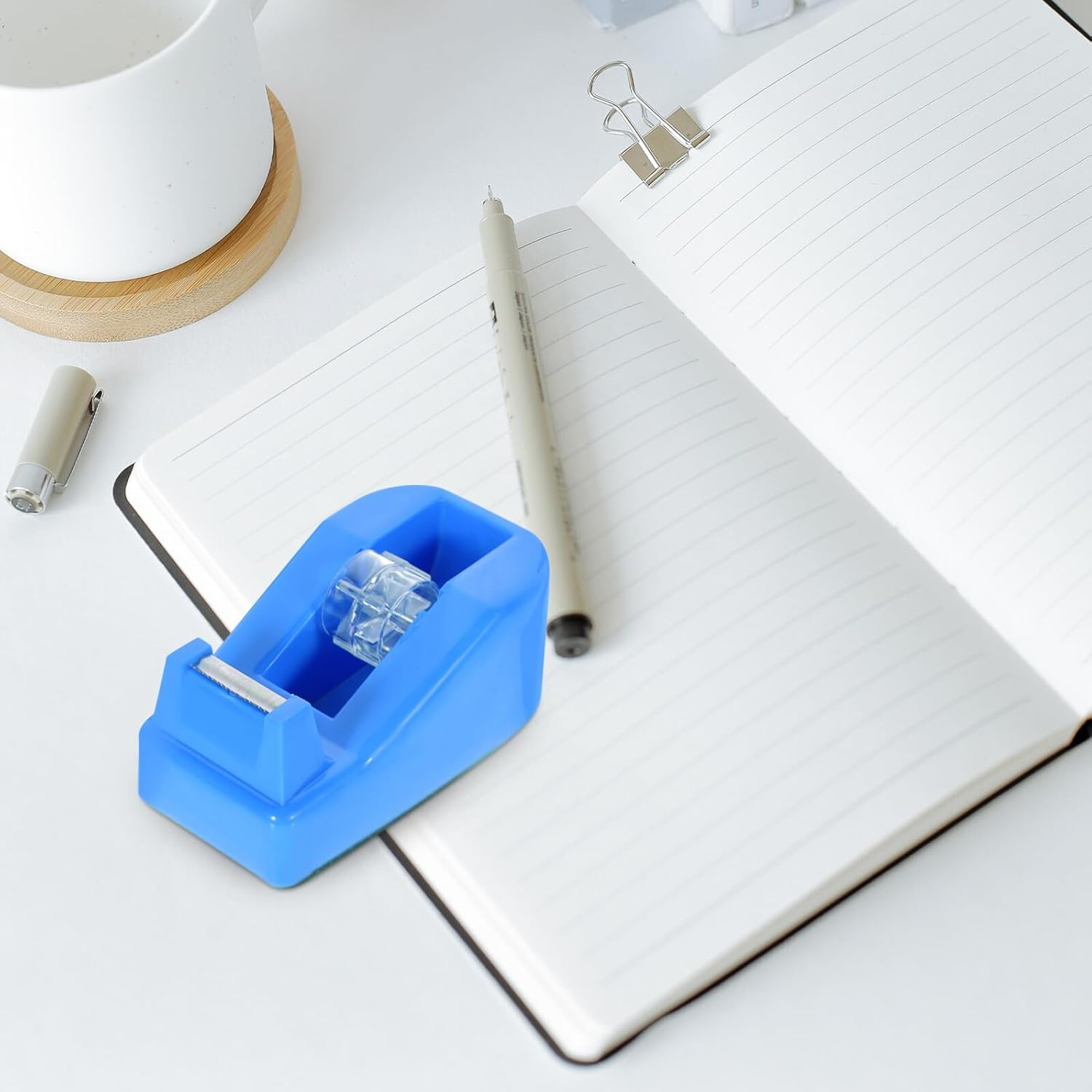 Veemoon Portable Small Tape Dispenser with Colored Transparent Design Hold and Cut Tape Holder for Office School and Home Use Practical Desk Accessory in Blue image number 2