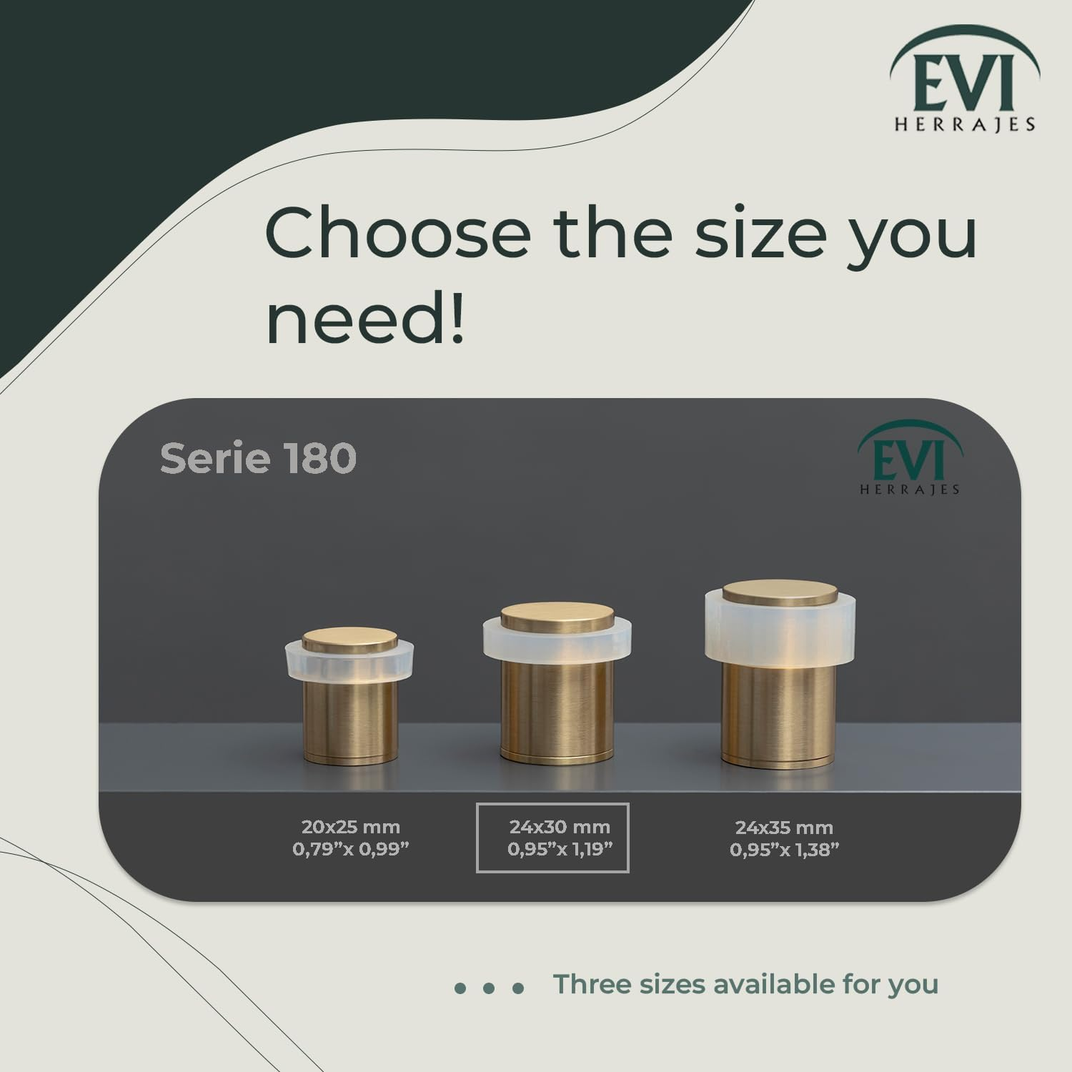 EVI Herrajes | Heavy Duty Door Stoppers | &Oslash;24X30Mm | Floor Mounted | Brass Matte Finish | Protection Rubber | Mod I-180 image number 7