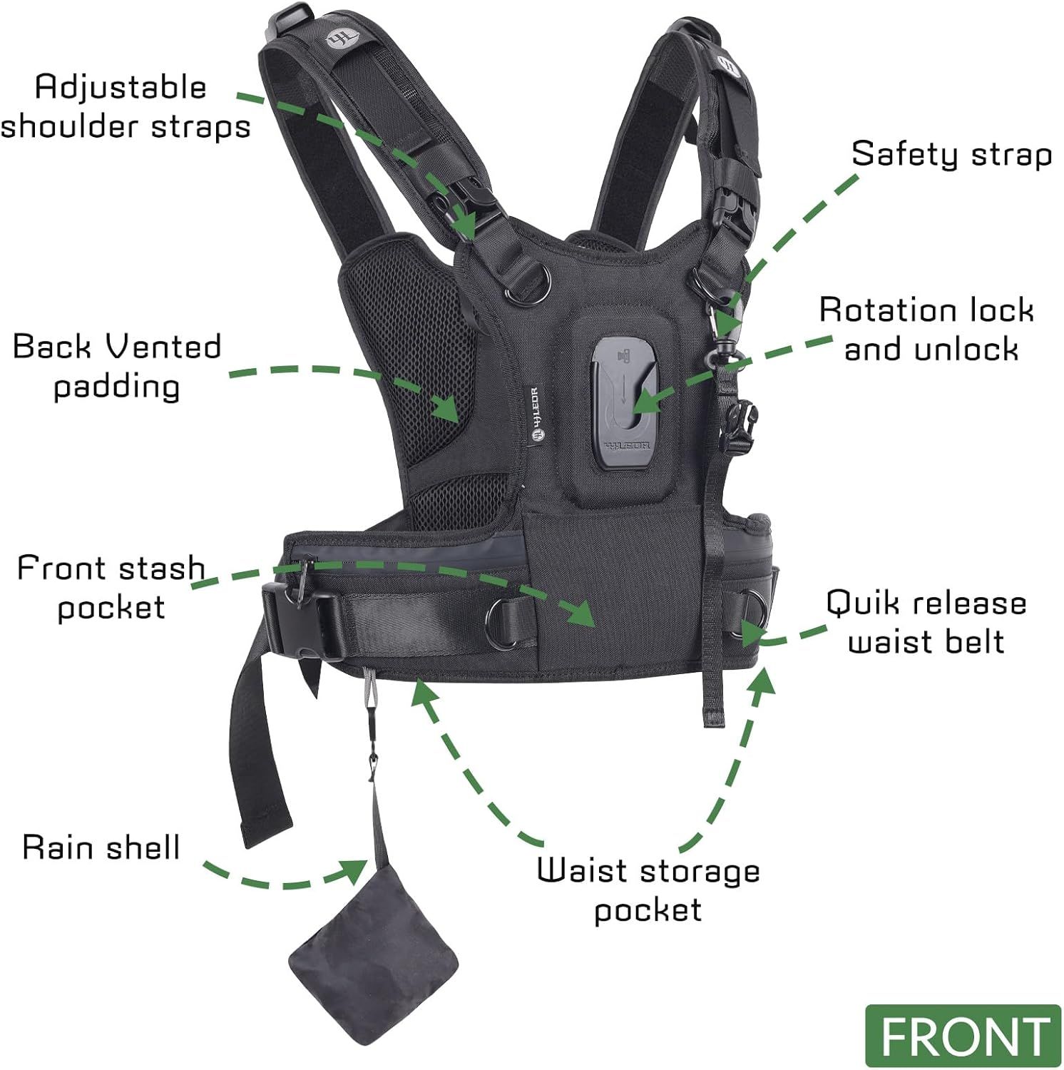 Camera Carrier Chest Harness J1,Camera Strap Harness for Photographers Hiking Climbing Wedding Travel,Camera Nylon Chest Straps for Photographers,Black image number 5