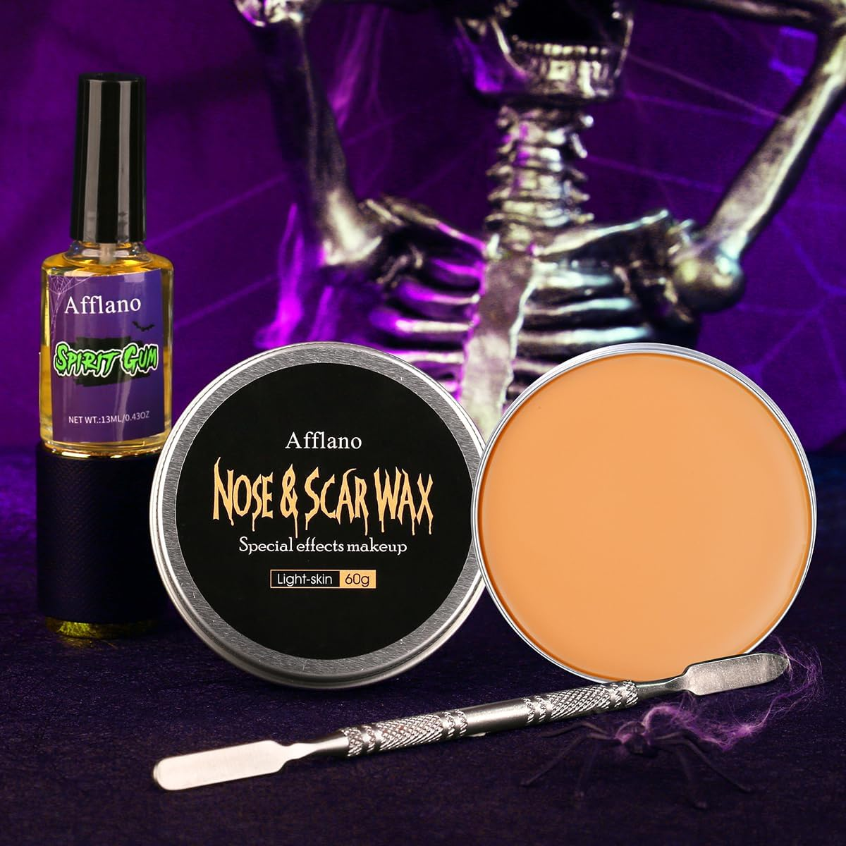 La Catrina 3 Pcs Scar Wax Makeup Kit, Scar Wax + Spatula Tool + Spirit Gum, Halloween Professional Stage Theatrical Theater Zombie Vampire Wound Scary Special Effects Face Body Cosplay Makeup image number 2