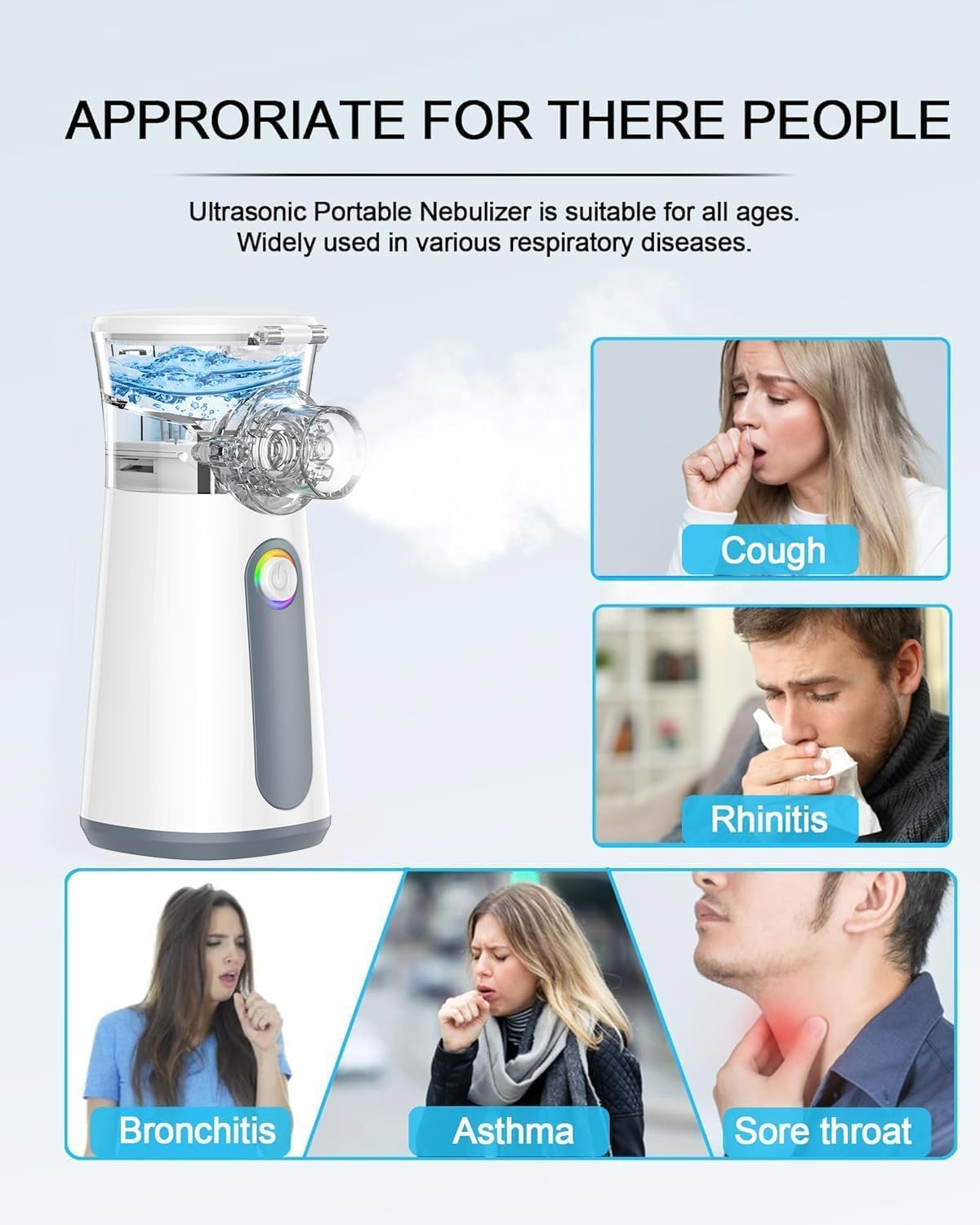 Portable Mesh Ne-Bulizer Machine for Kids Adults - Rechargeable Mini Spray Ne-Buliser Handheld Machine Silent Efficient Atomization for Home & Travel Use (White) image number 3