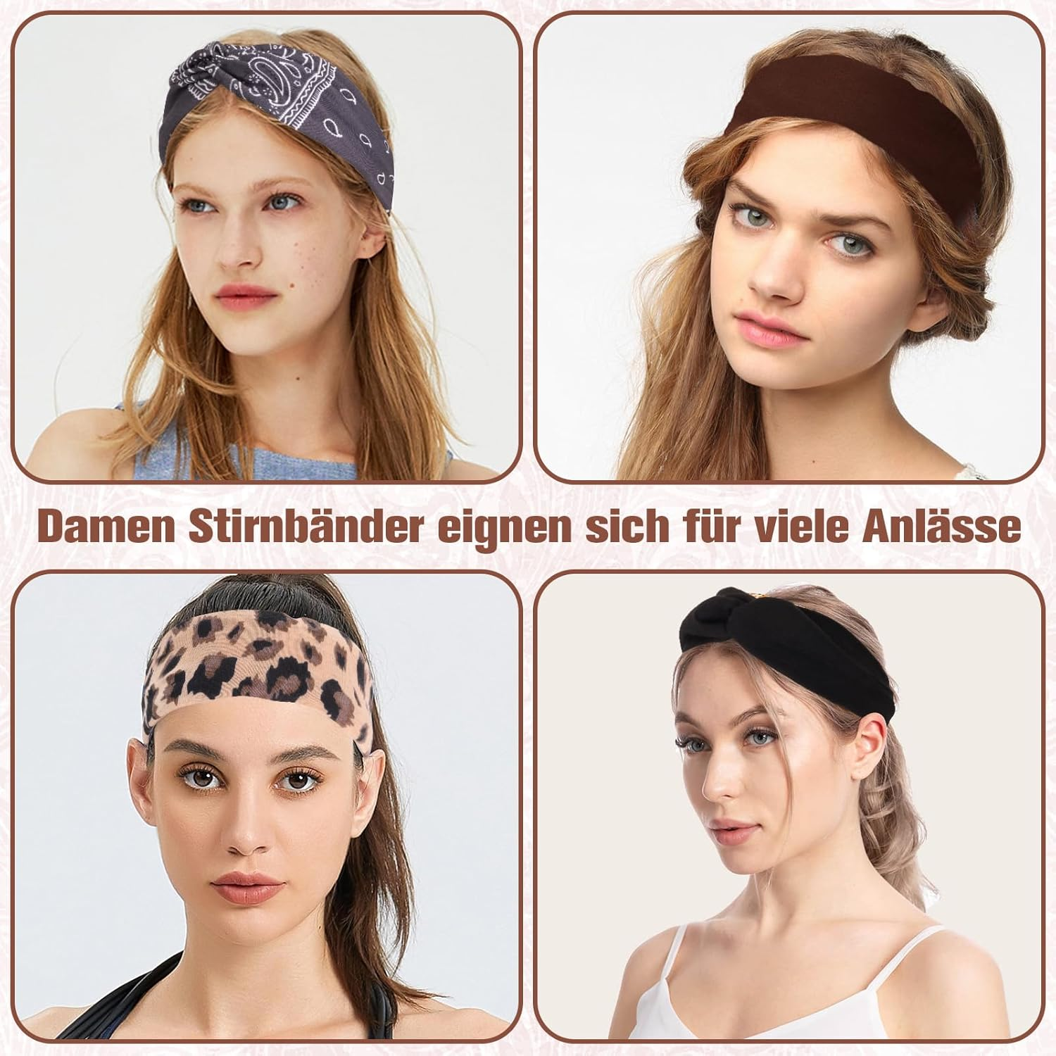 Pack of 8 Women'S Soft Headbands, Elastic Hair Bands, Summer Wide Headband Print Hair Accessories, for Yoga, Exercise, Workout, Running, Gym (Boho, Leopard Print, Plain) image number 5