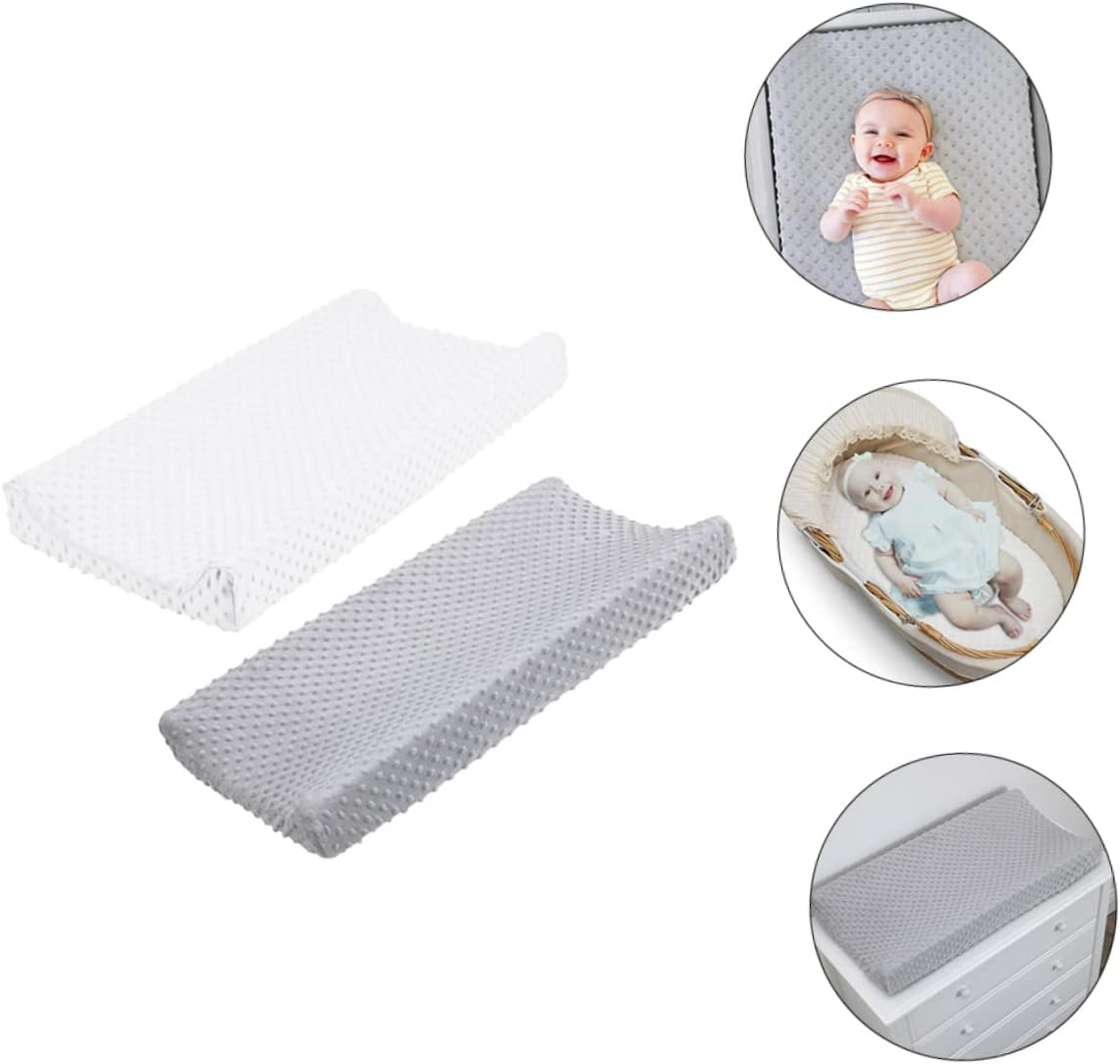 2Pcs Baby Changing Pad Cover Polyester Changing Pad Protector for Infant in White and Grey for Nursery Use image number 2