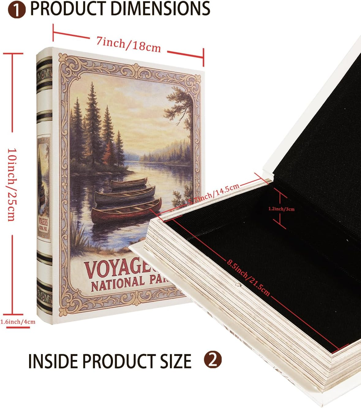 Decorative Wooden Book Box - Vintage Faux Book Boxes with National Park Design, Secret Storage with Magnetic Closure, Leather Cover, Perfect for Home Office Bookshelf (1 X Voyageurs) image number 1