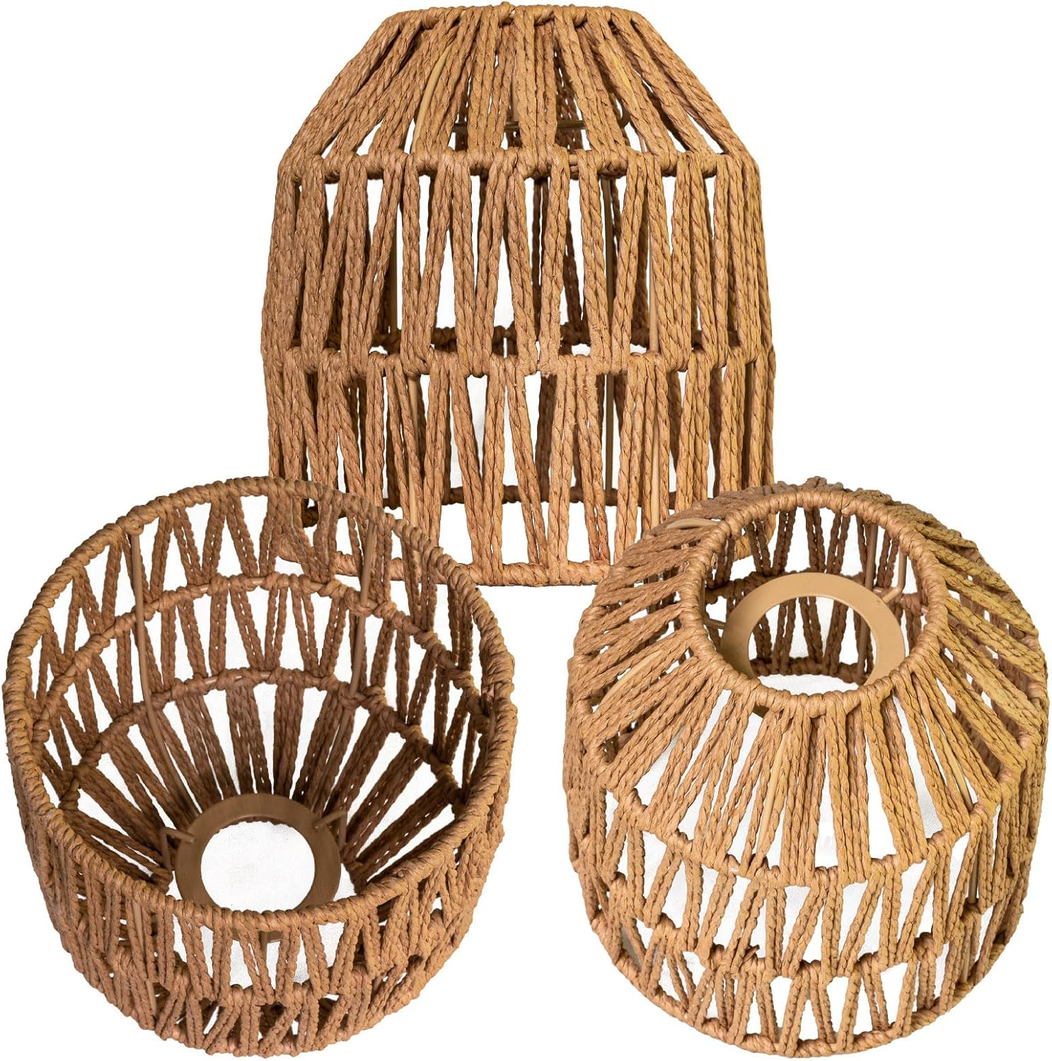 Small Rattan Lampshade, Small Boho Pendant Lampshade (Brown, Pack of 3) image number 5