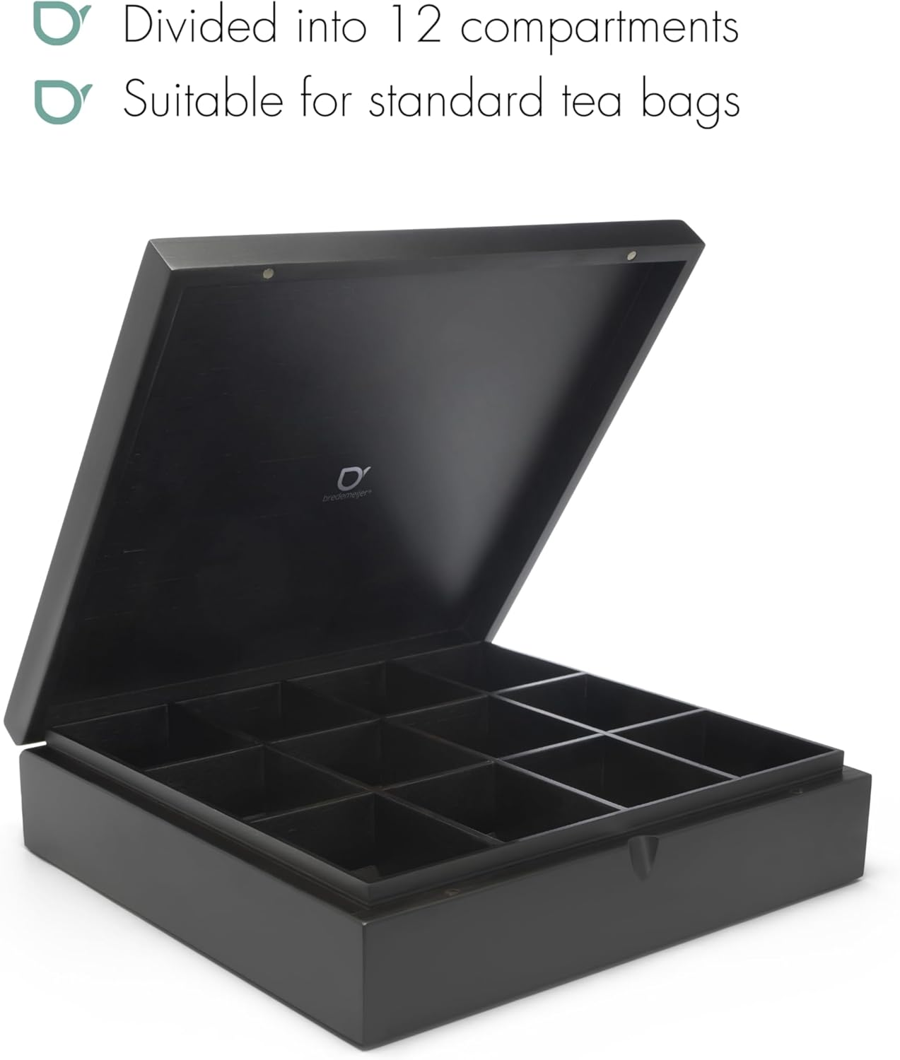 Bredemeijer Tea Box 12 Compartments Bamboo without Window, Black image number 2