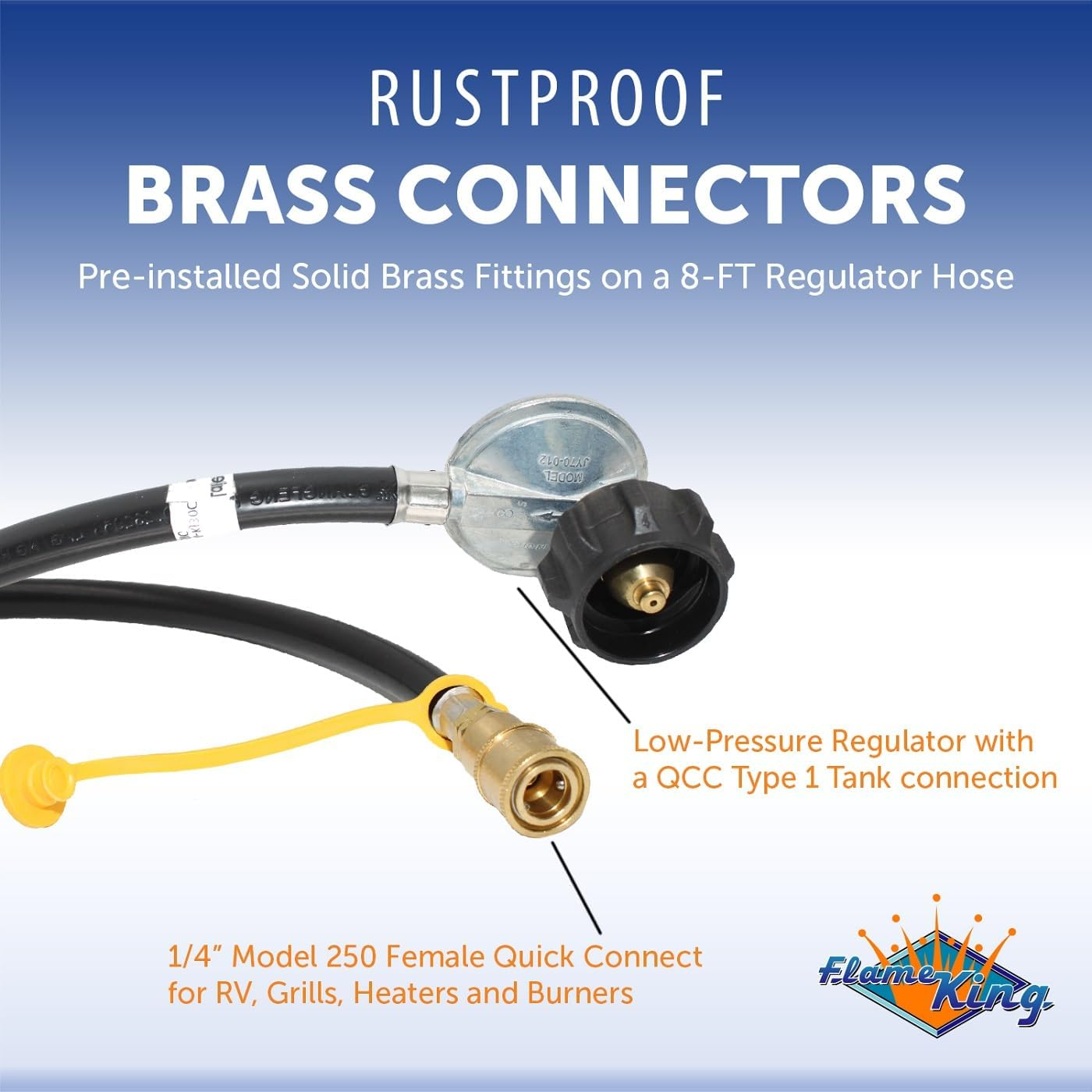 Flame King 90 Degree Low-Pressure Propane Regulator Assembly with Quick Connect for Rvs, Grills, Heaters, Burners - 8 Feet (96 Inches) image number 4