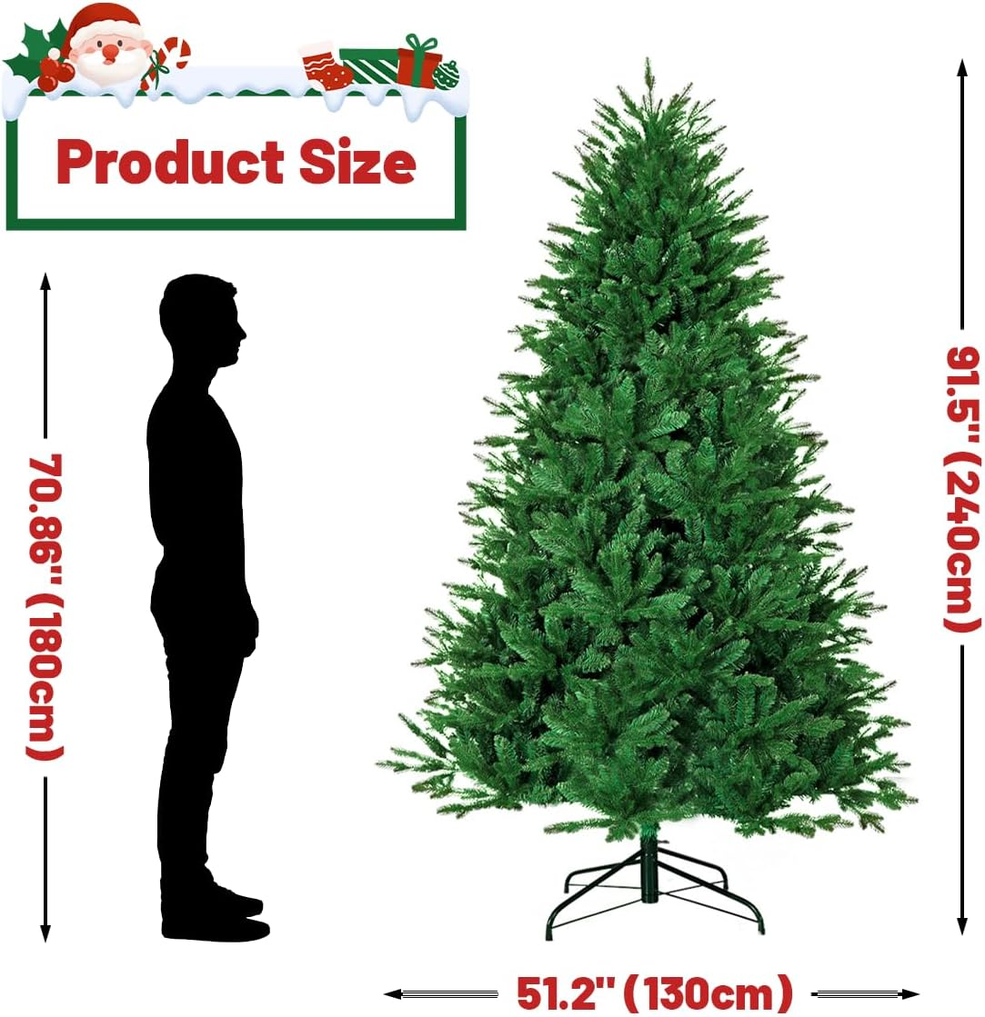 Miss Rui Christmas Tree 2.4M Artificial 1400 Tips Easy Assembly 8FT Fake Xmas Tree for Christmas Decorations Party Gift Home Garden Green image number 5