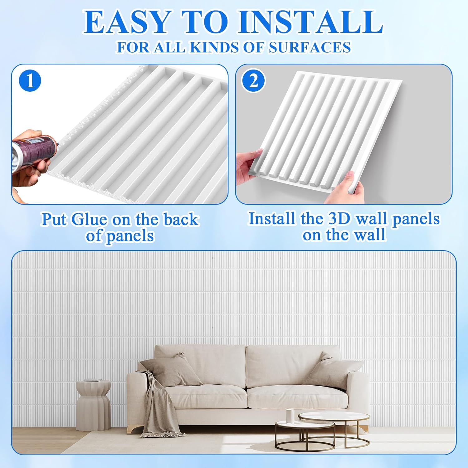 Nuanchu 32 Pcs 3D Slat Wall Panels 12 X 12 Inch PVC Fluted Textured Panel Cuttable Glue up Wall Art Decorative Tiles for Ceiling Studio Bathroom Interior TV Background (White) image number 2