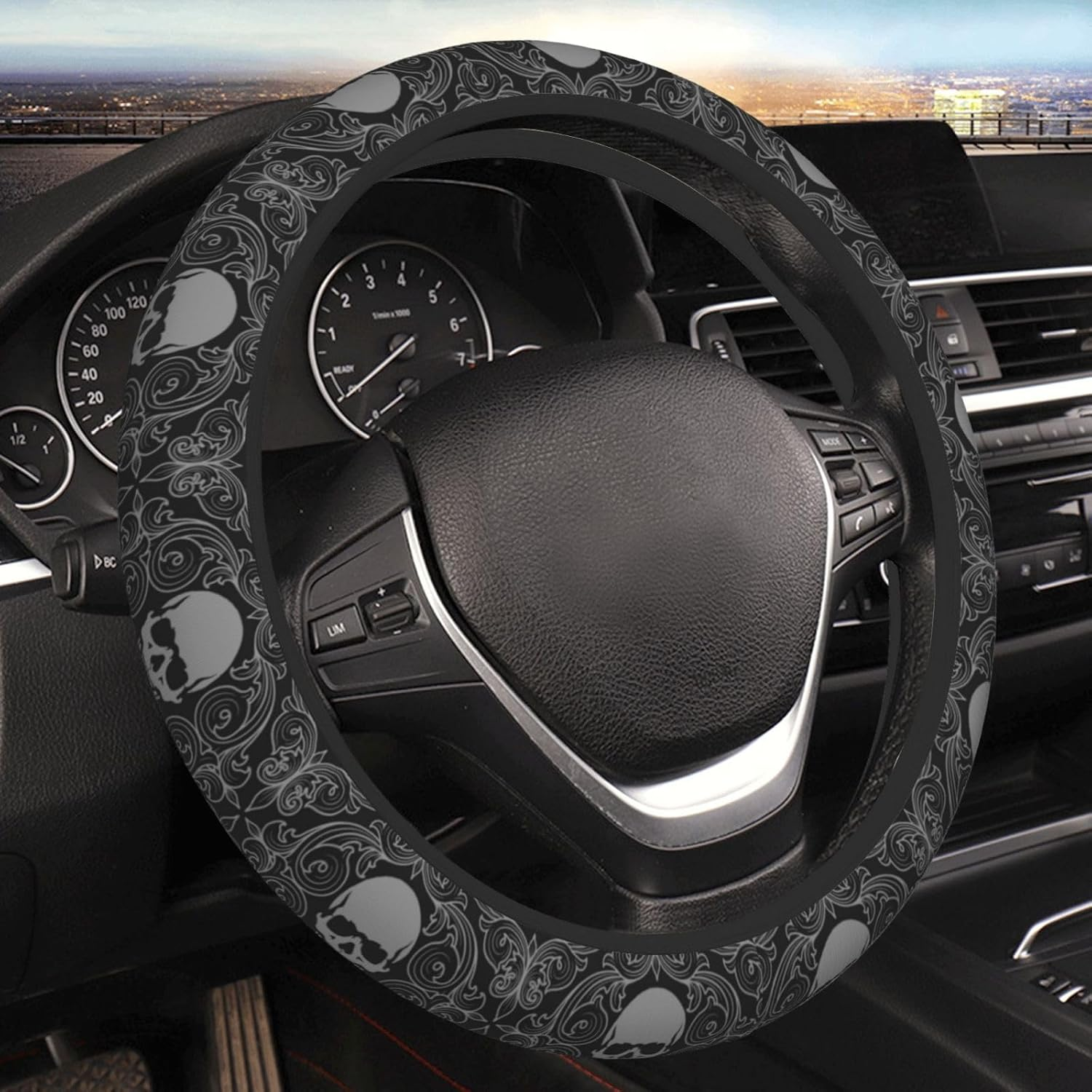 Scary Skull Horror Steering Wheel Cover for Women Men Girls Car Accessories Decor Anti-Slip Neoprene Auto Steering Wheel Covers Protector Universal 15 Inch