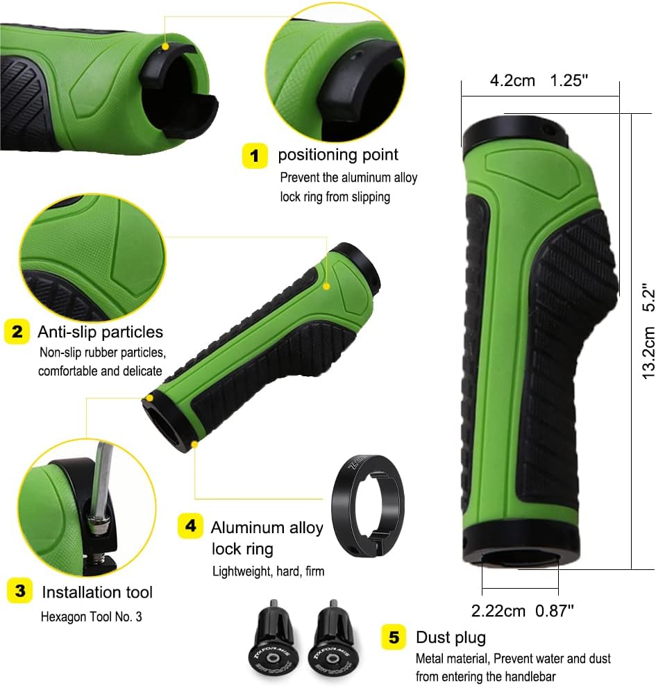 Bike Handlebar Grips, Non-Slip Ergonomic Design Bicycle Grips, Aluminum Double Lock-On Mountain Bike Grips with Multi Colors for MTB BMX Scooter Downhill Foldable Urban Bikes image number 2