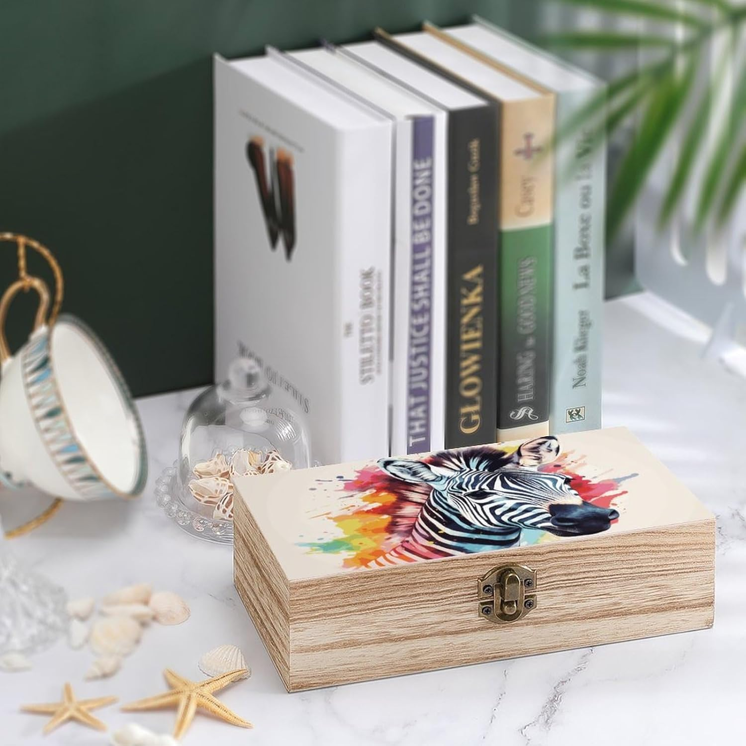 Colorful Zebra Wooden Box Wood Wedding Keepsake Boxes with Lids Small Decorative Boxes Lightweight Wooden Memory Storage Box for Crafts Keepsakes Jewelry Photo Letter Storage image number 5