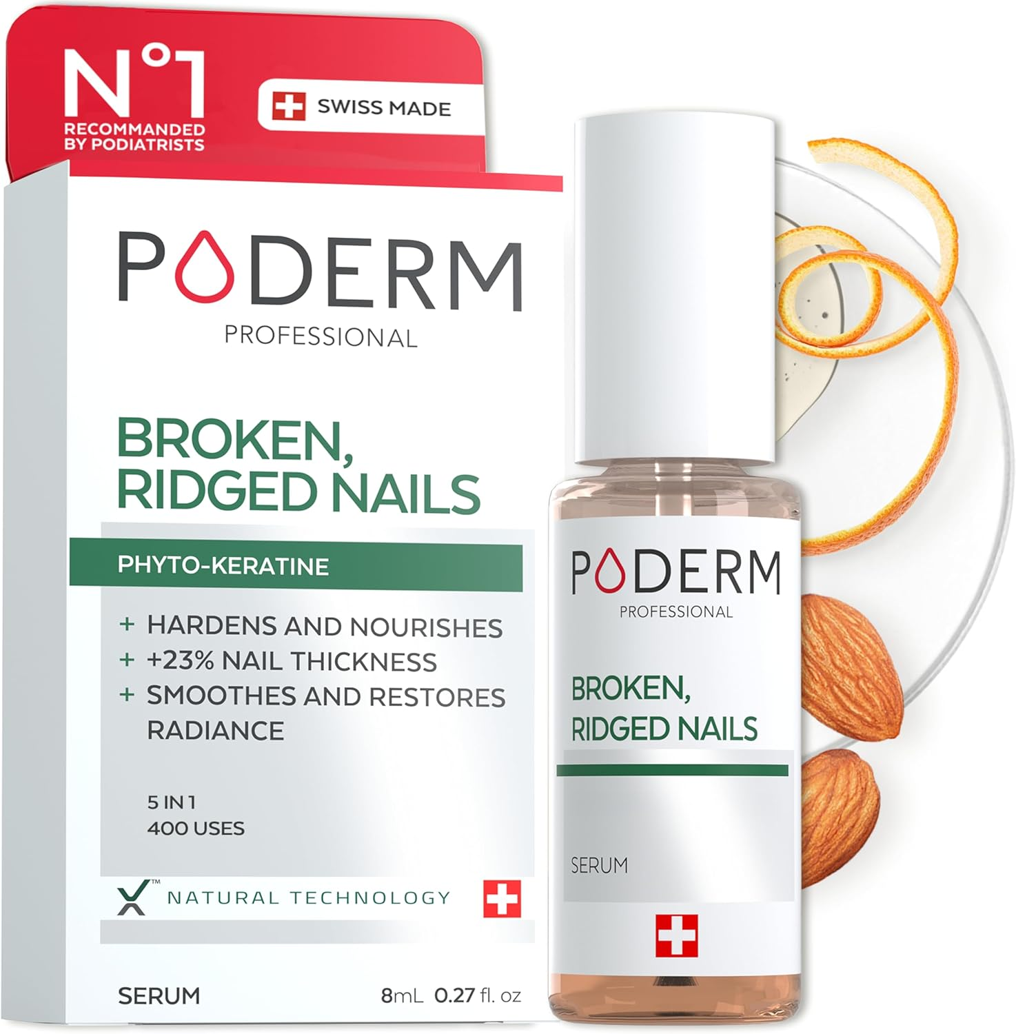 PODERM &ndash; 100% Natural Nail Repair - Revitalizes Damaged and Split Nails with Hydrating & Exfoliating Formula &ndash; Effective Nail Care : Also Acts as a Nail Strengthener for Damaged Nails &ndash; Swiss Made image number 1