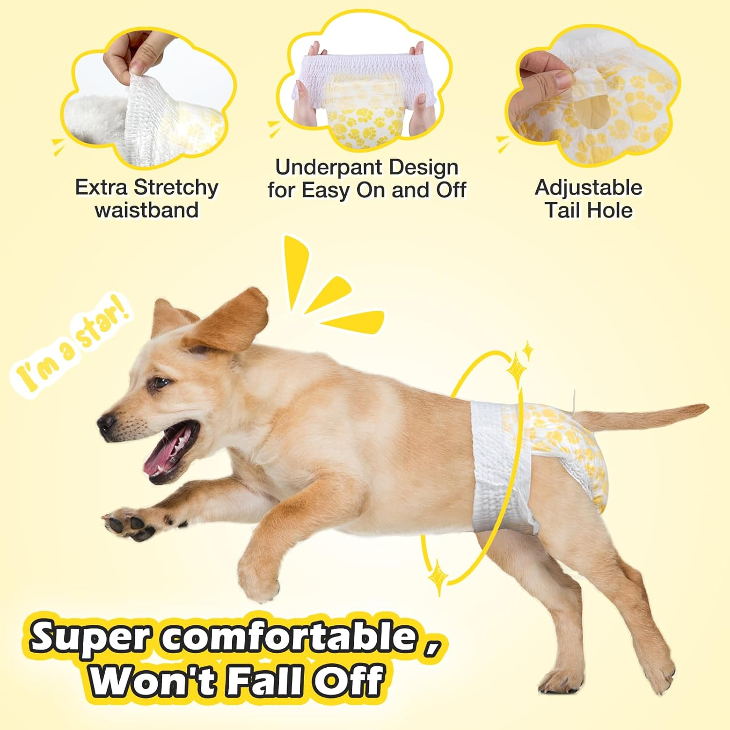 Dono Dog Diapers Female with Stretchy Waist-10-48Pcs, Disposable Full Wrap Female Puppy Dog in Heat Period Diapers, 360&deg; Leak-Proof Super Absorbent Doggie Puppy Diapers (XL-24 Count) image number 4