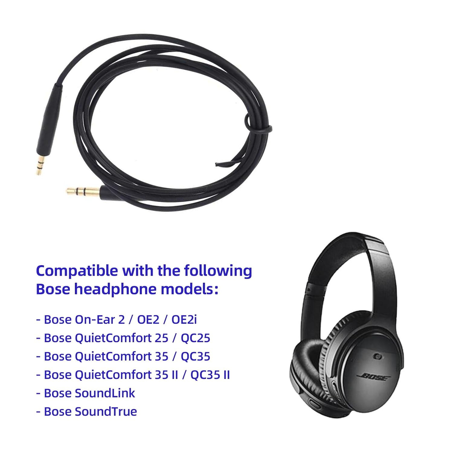 ONBPIY 2.5Mm to 3.5Mm Cable Headphone Cable Audio Cable Single Pack Grey Replacement Cord for Bose QC700 QC45 QC35 II QC35 QC25 On-Ear 2 Soundlink Soundtrue Headphones 1.4M (Black) image number 4
