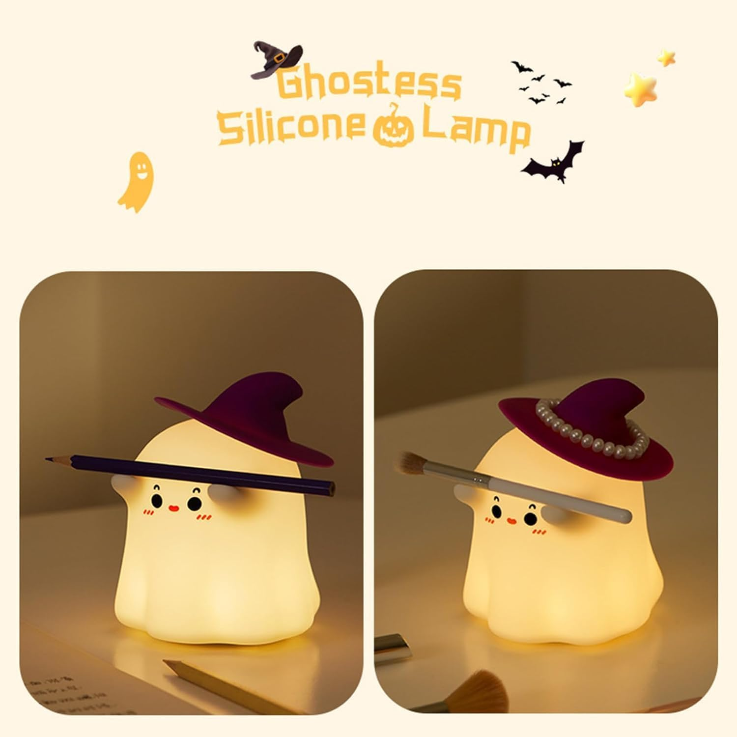 Magician Night Light, Silicone Nightlight with 500Mah Battery, 3 Brightness Modes, Rechargeable Night Lamp for Halloween Decorations Indoor Desktop Nightstand image number 6