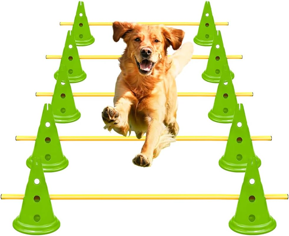 Dog Agility Training Equipment, Adjustable Pet Obstacle Training, Jump Puppy Hurdle Cones Weave Poles, Include 10 Agility Cones 5 Agility Rod, Suitable for Pet Outdoor Games Exercise ﻿ image number 2