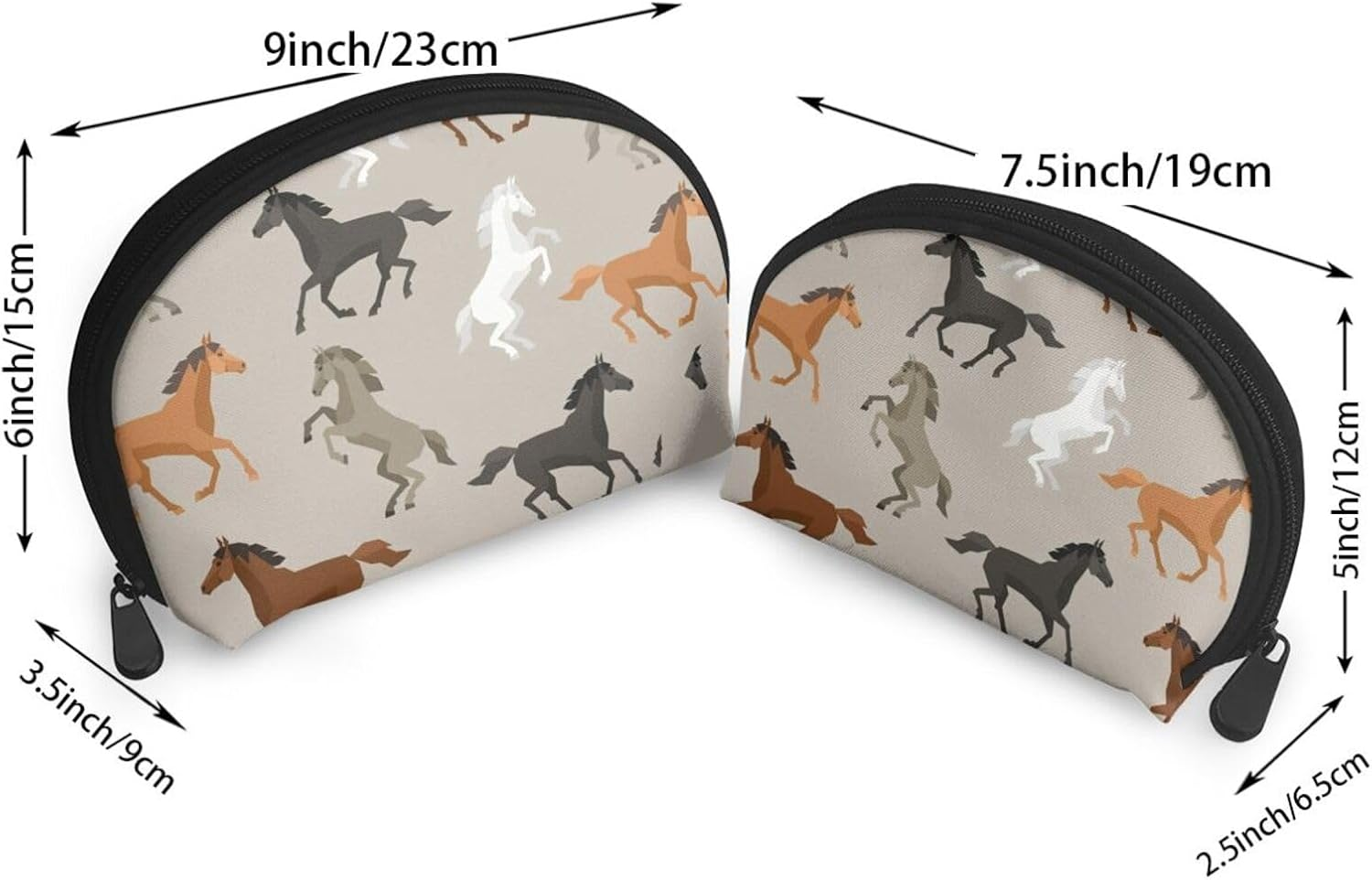 Cozimangoe Coin Pouch Makeup Bags Set, 2 Piece Shell Shape Cosmetic Bag with Pockets for Daily Travel Handbag Lipstick Keys Toiletry, Personalized Cute Horse image number 4